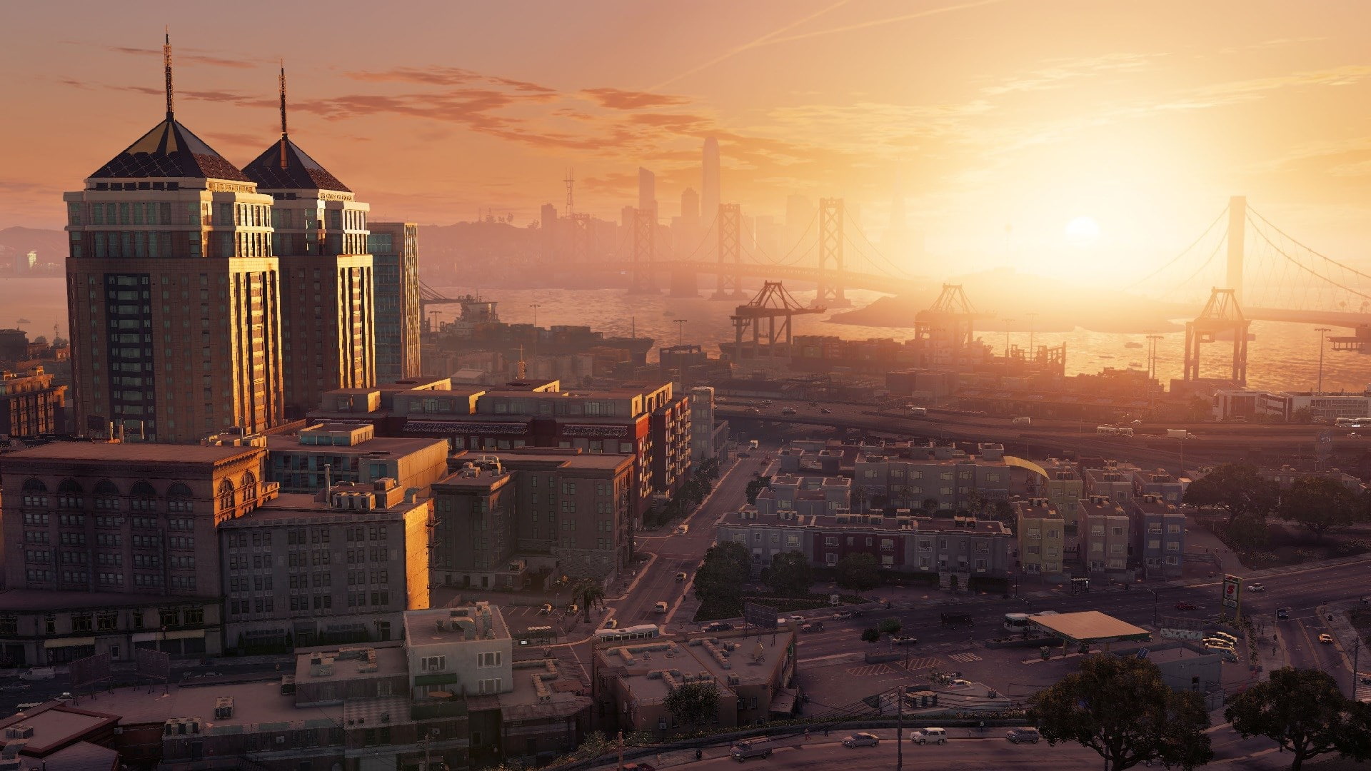 outdoors, watch dogs 2, urban skyline, cityscape, landscape, sunset, building exterior, skyscraper, nature, building, sky, city, residential district, travel destinations, HD Wallpaper