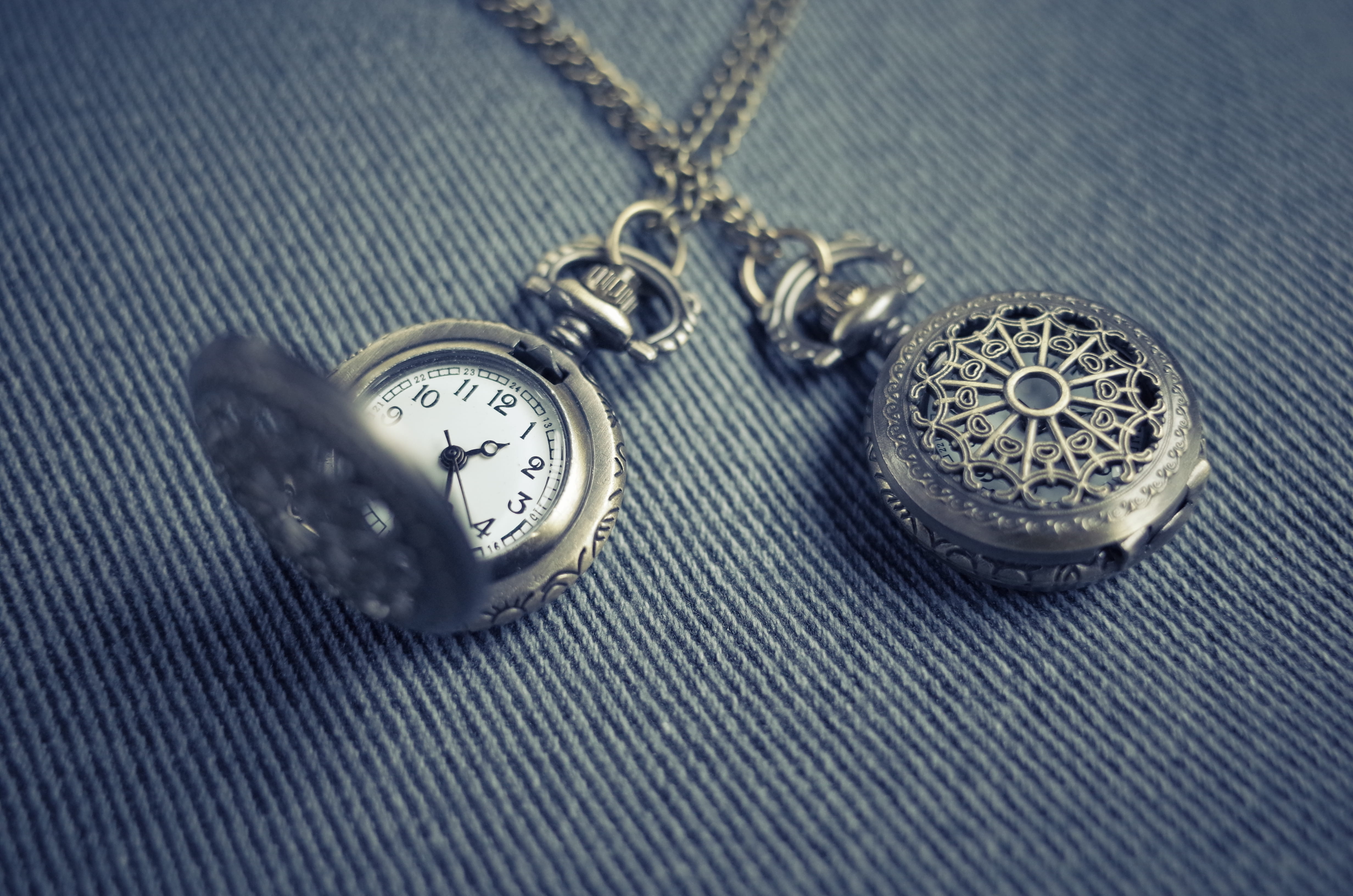 selective focus, pocket, still life, instrument of time, metal, closeup, old, day, close-up, watch, textile, antique, indoors, two, wealth, clock, chain, HD Wallpaper