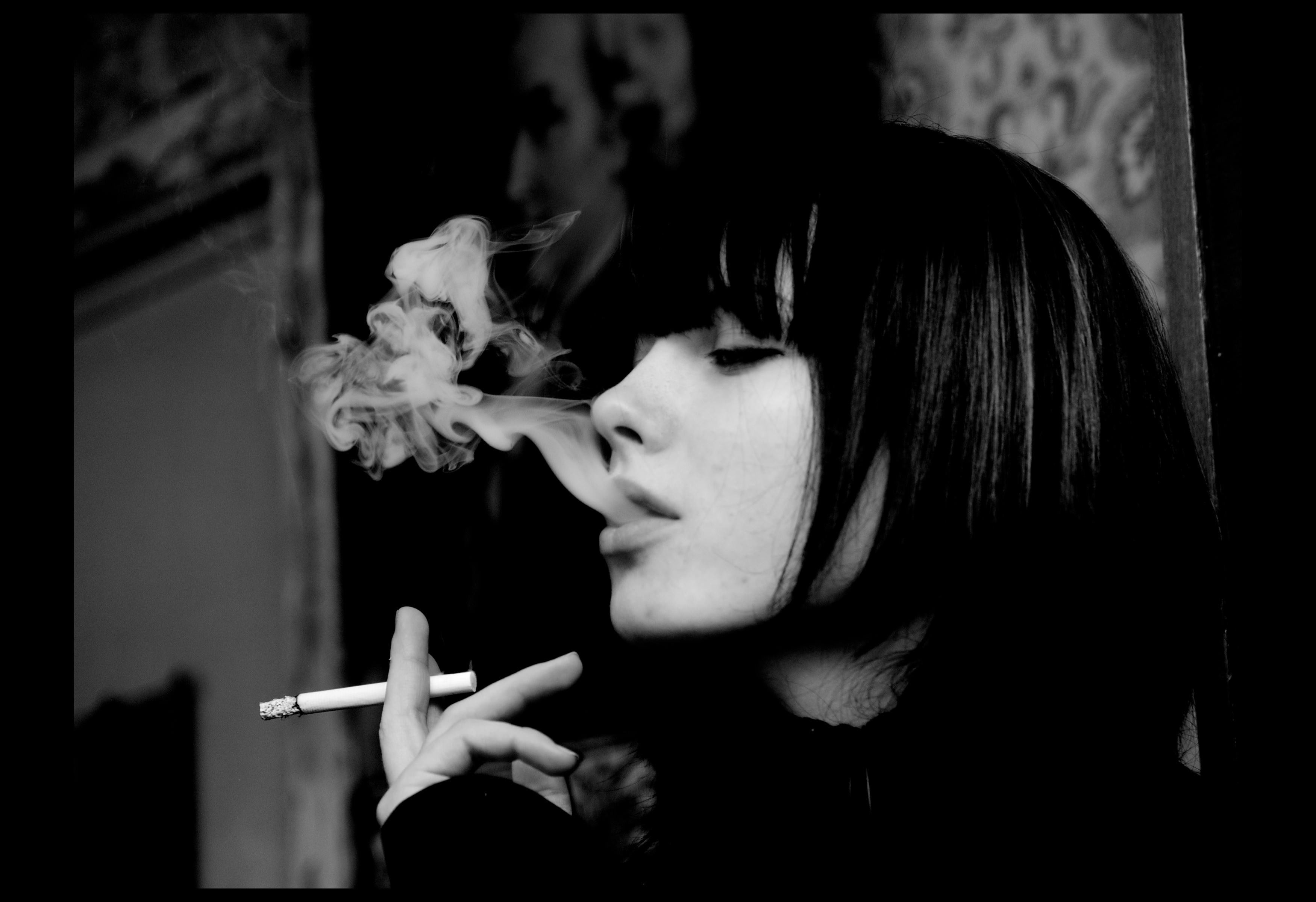 women, cigarette, real people, smoke, lifestyles, indoors, headshot, dark hair, bad habit, warning sign, social issues, young adult, portrait, young women, HD Wallpaper