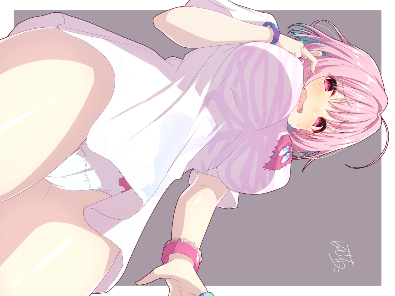 panties, idolmaster cinderella girls starlight stage, upskirt, pink eyes, underwear, short hair, cameltoe, 720P, Yumemi Riamu, dress, pink hair, HD Wallpaper