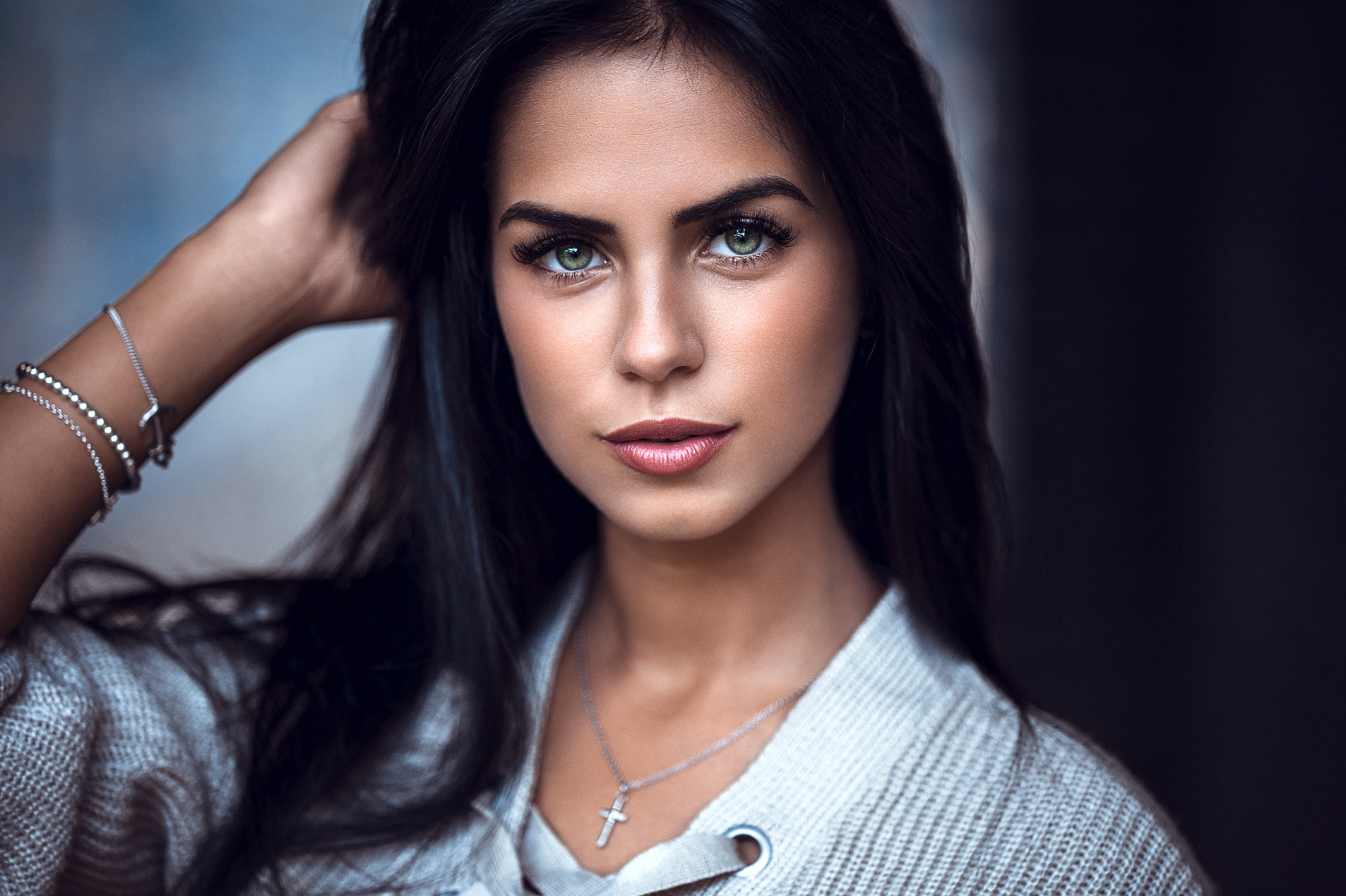 Marlen Valderrama Alvaréz, necklace, 720P, portrait, women, face, Anatoli Oskin, HD Wallpaper