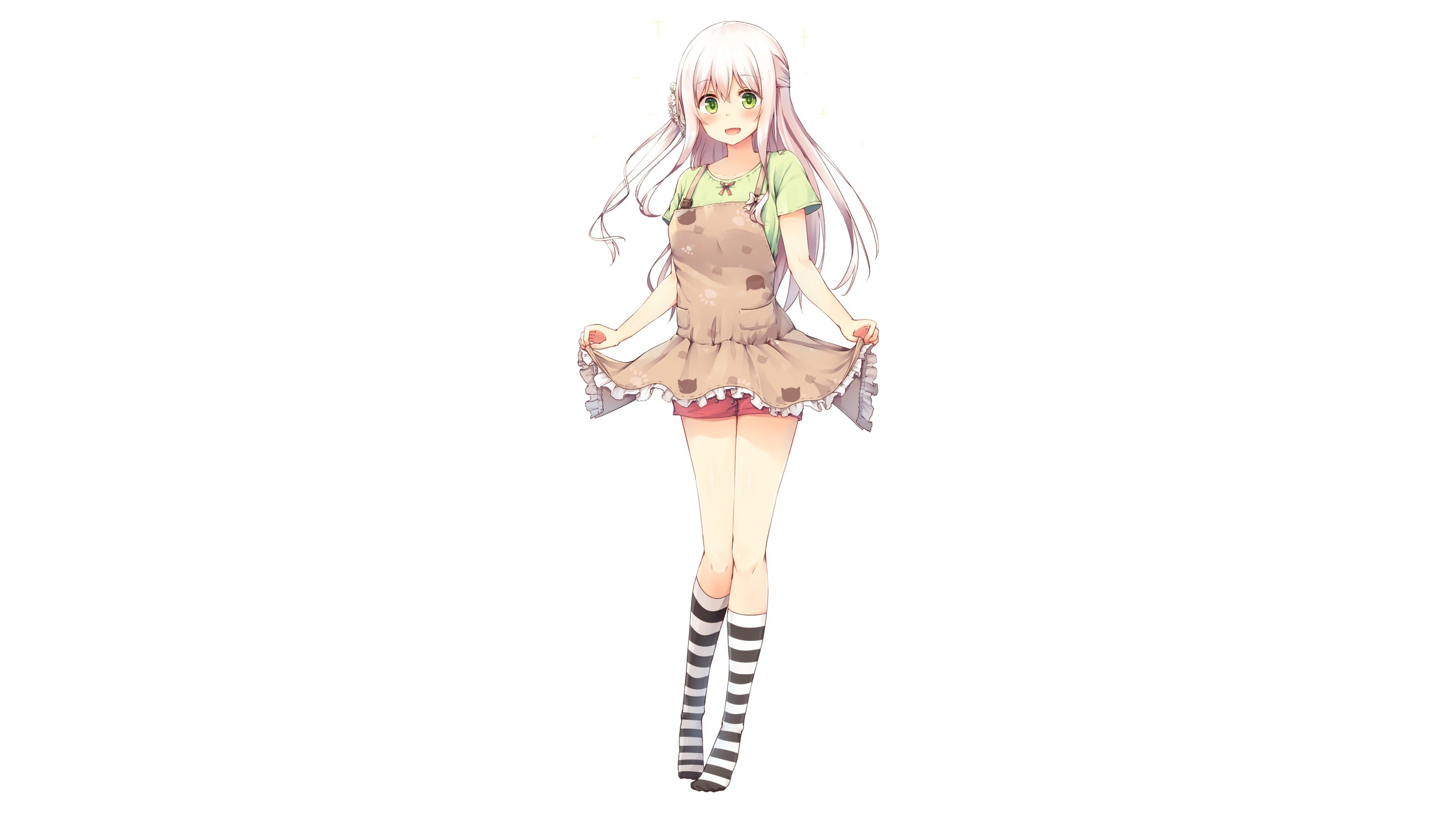 apron, cut out, socks, one person, young women, young adult, females, front view, lifting skirt, knee-highs, hairstyle, copy space, women, full length, HD Wallpaper