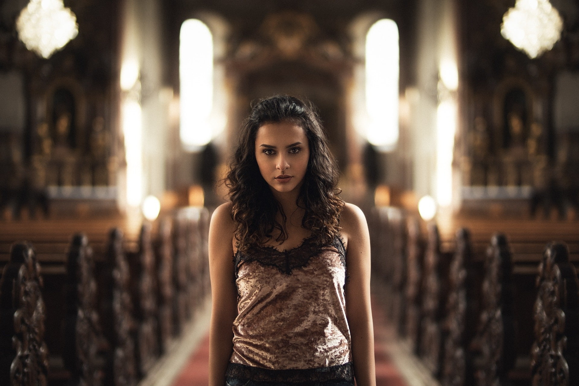 Michelle Rosillo, women, Martin Kühn, 1080P, curly hair, model, depth of field, HD Wallpaper