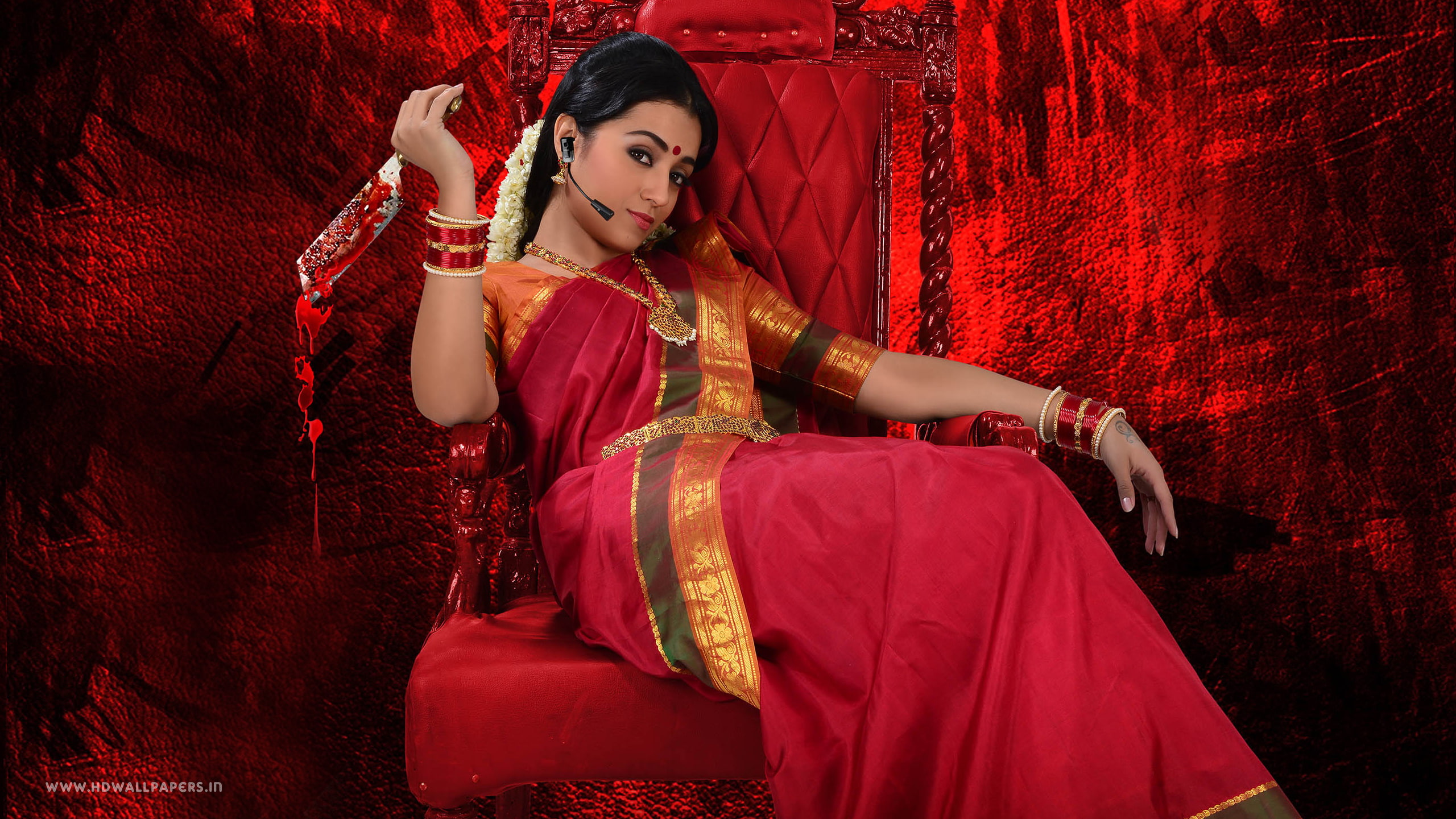 traditional clothing, one person, bangle, young women, adult, glamour, beauty, dress, fashion, indoors, portrait, 2K, Nayaki, sari, women, hairstyle, red, HD Wallpaper