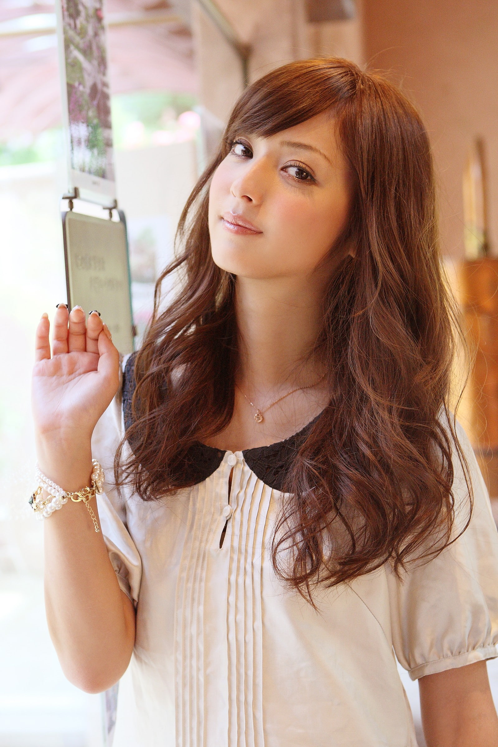 Asian, contemplation, Japanese, waist up, brown hair, hairstyle, 1080P, indoors, young women, looking at viewer, one person, model, looking, brown eyes, Phone HD Wallpaper