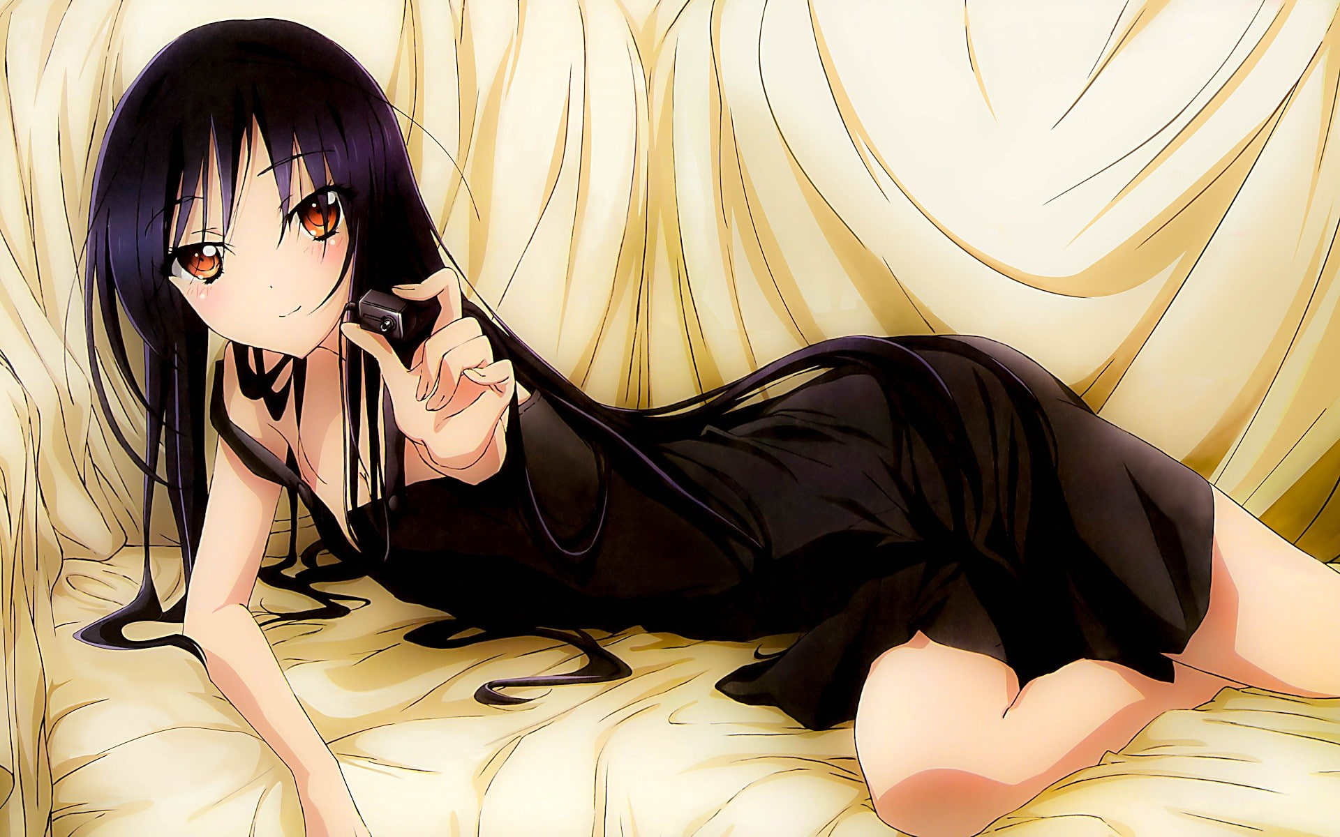 1080P, anime, kuroyukihime, pretty, brunette, girl, anime girl, HD Wallpaper