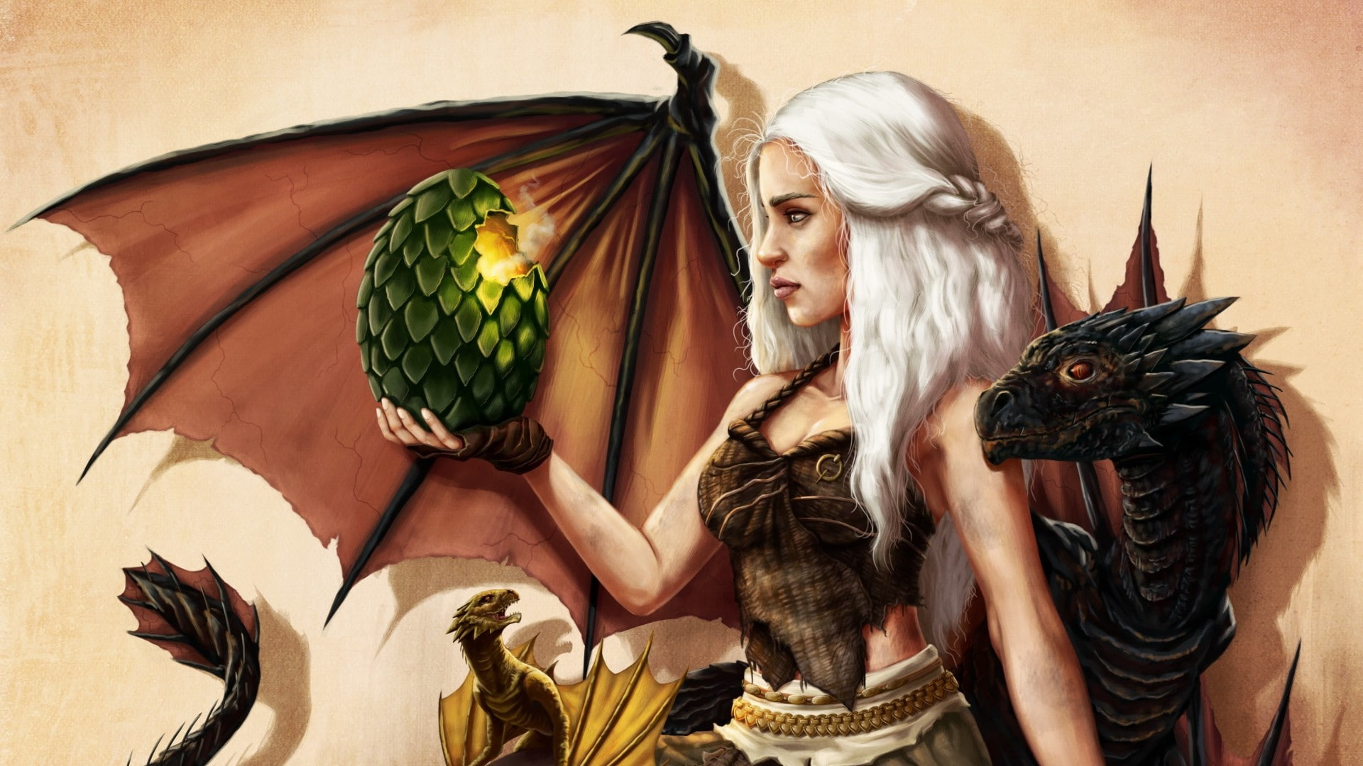 portrait, women, bird, hairstyle, one animal, fashion, females, beauty, beautiful woman, dragon, Daenerys Targaryen, Game of Thrones, mammal, holding, one person, HD Wallpaper