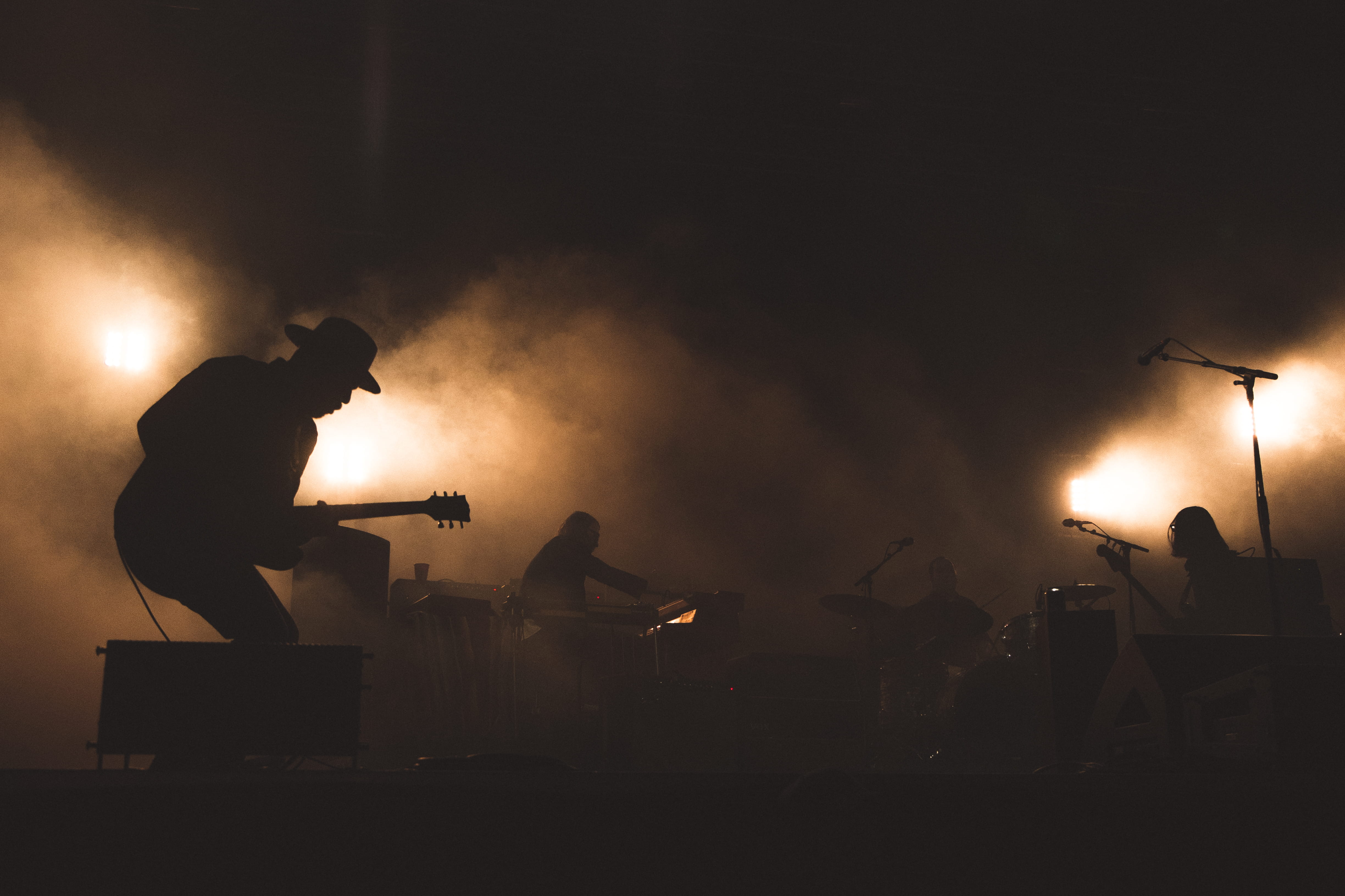 group, illuminated, musical, only men, arts culture and entertainment, dark, smoke - physical structure, rock music, people, adults only, stage - performance space, HD Wallpaper