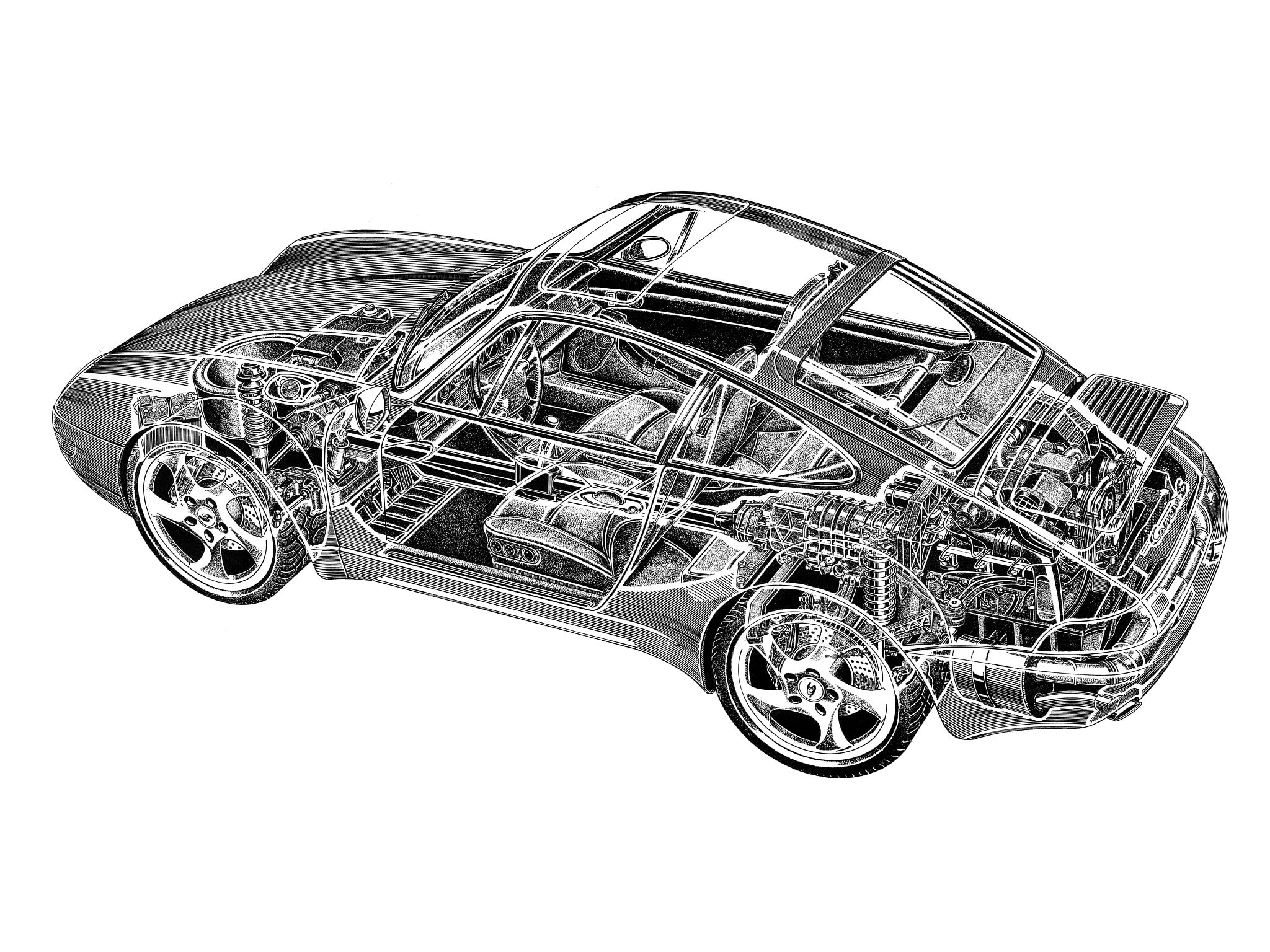 1080P, coupe, 993, 1995, 911, interior, engine, cutaway, porsche, carrera, HD Wallpaper