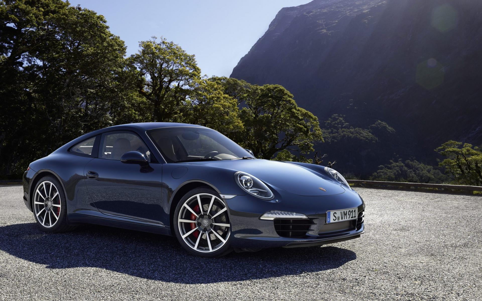 road, street, land vehicle, s, no people, tree, shadow, nature, luxury, black, carrera, outdoors, mountain, day, sunlight, Porsche, city, Cars, mode of transportation, HD Wallpaper