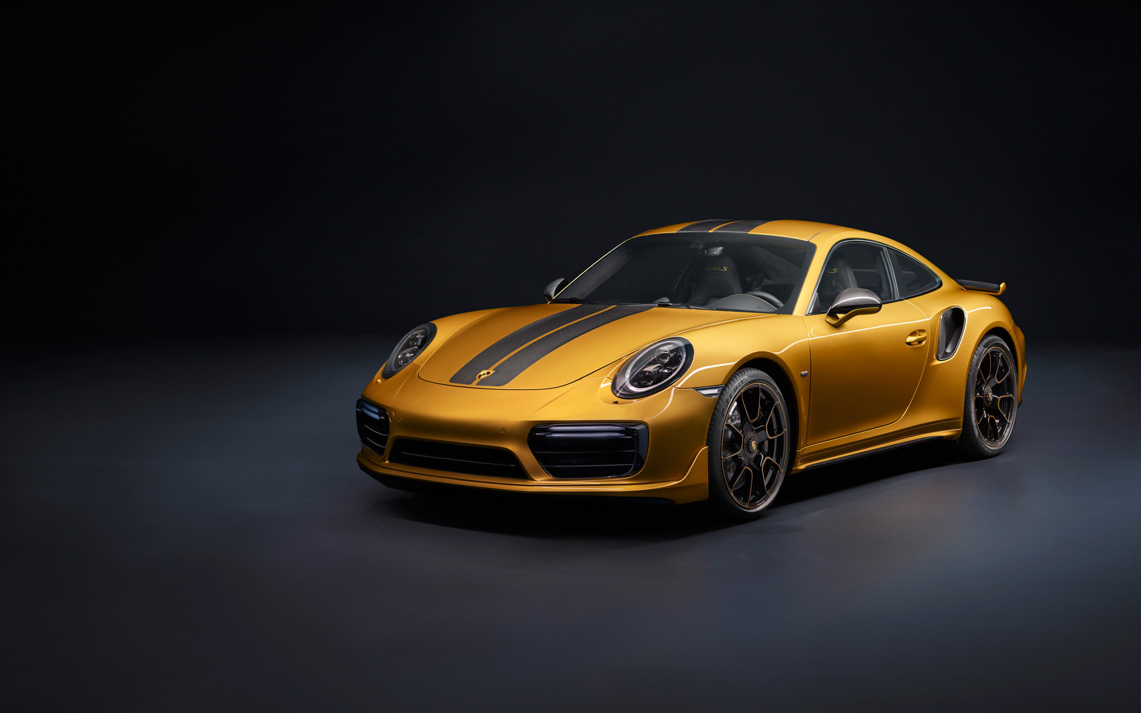 yellow taxi, motor vehicle, indoors, 2017, Exclusive, retro styled, copy space, 4K, black background, yellow, land vehicle, 911, Porsche, car, Series, HD Wallpaper