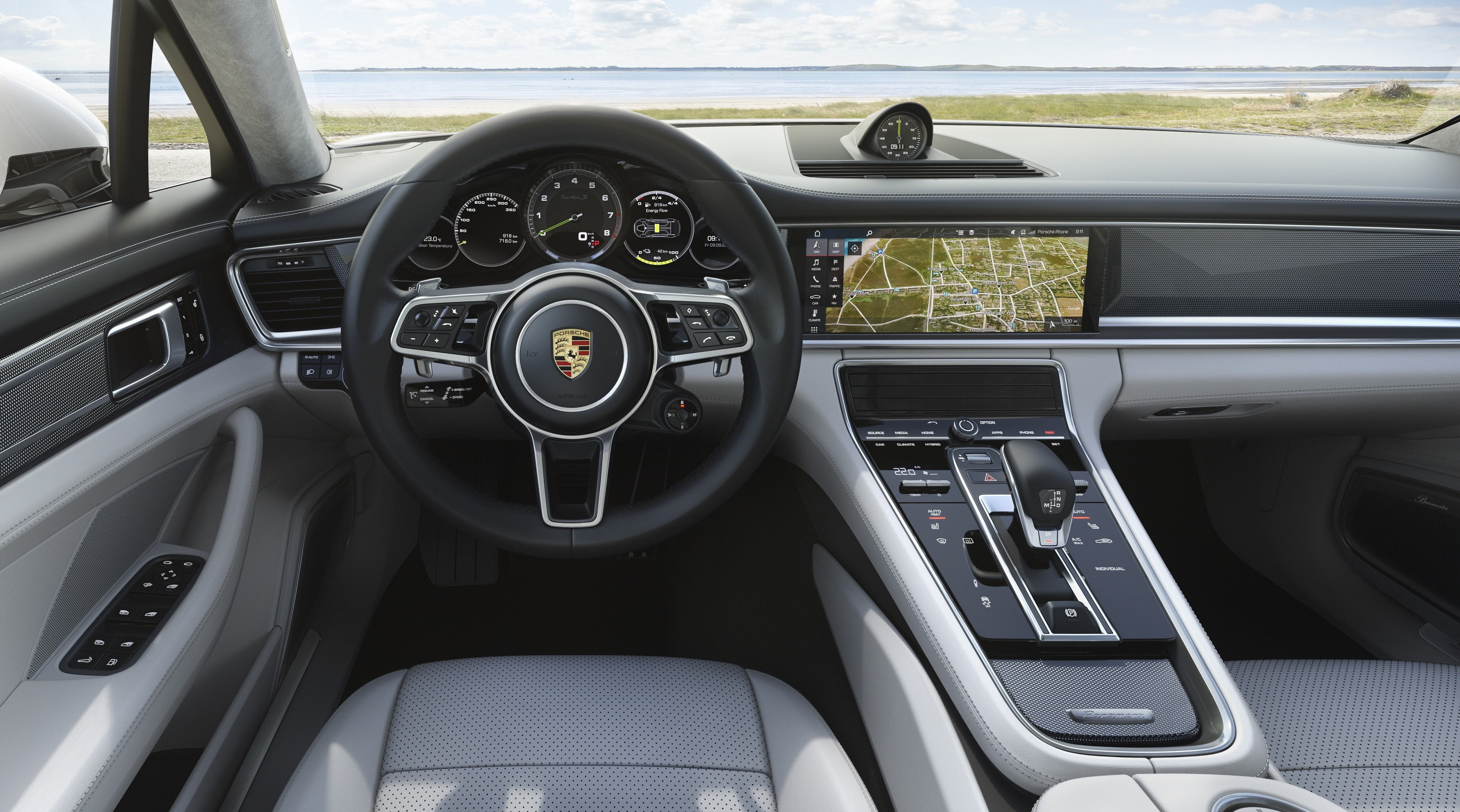 airplane, mode of transportation, steering wheel, control, porsche panamera turbo s e hybrid sport turismo 4k hd quality desktop, motor vehicle, day, technology, HD Wallpaper