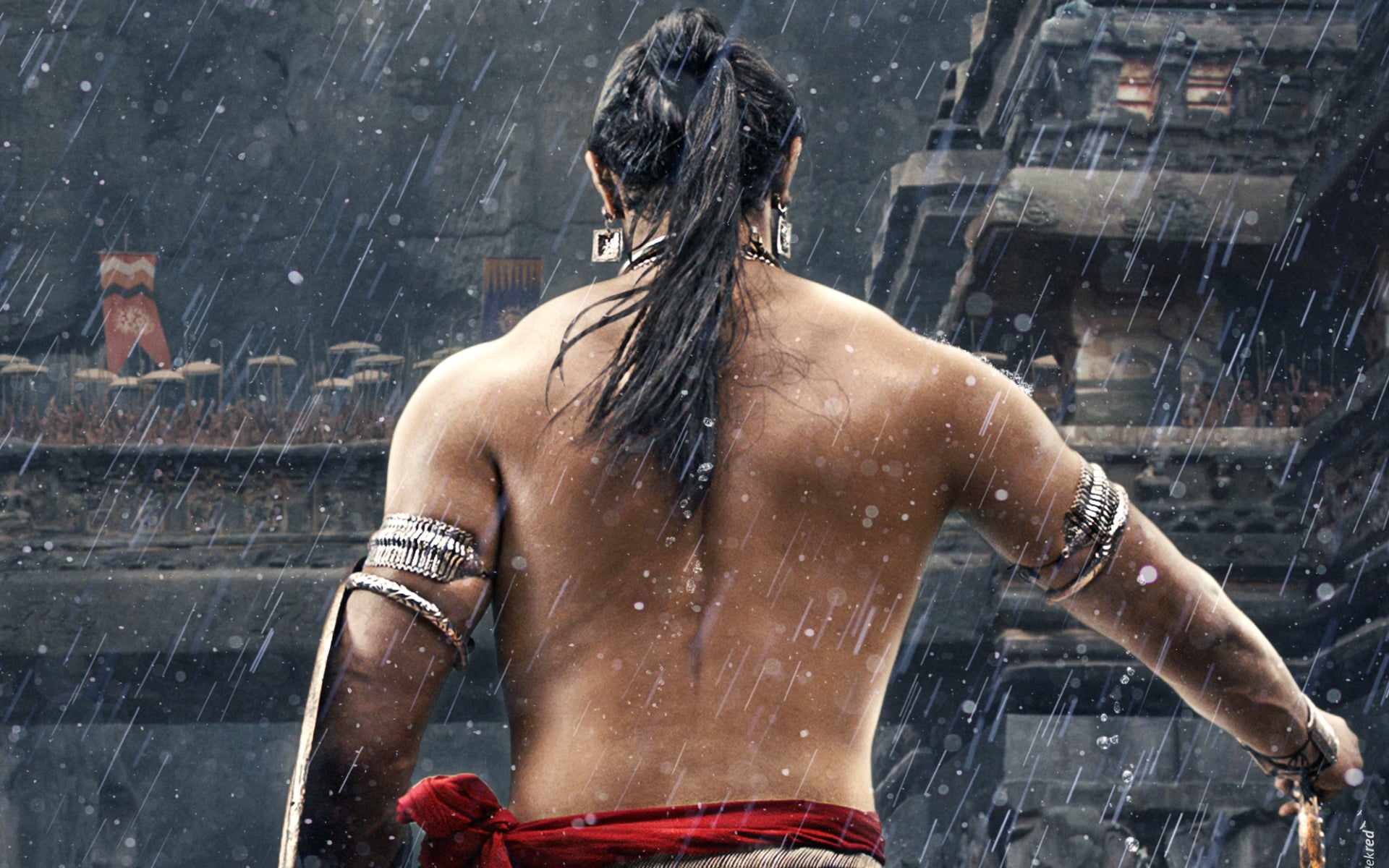 wet hair, 1080P, waist up, young adult, rear view, Movies, shirtless, Bollywood Movies, wet, drop, rain, shower, veeram, black hair, hairstyle, bollywood, HD Wallpaper