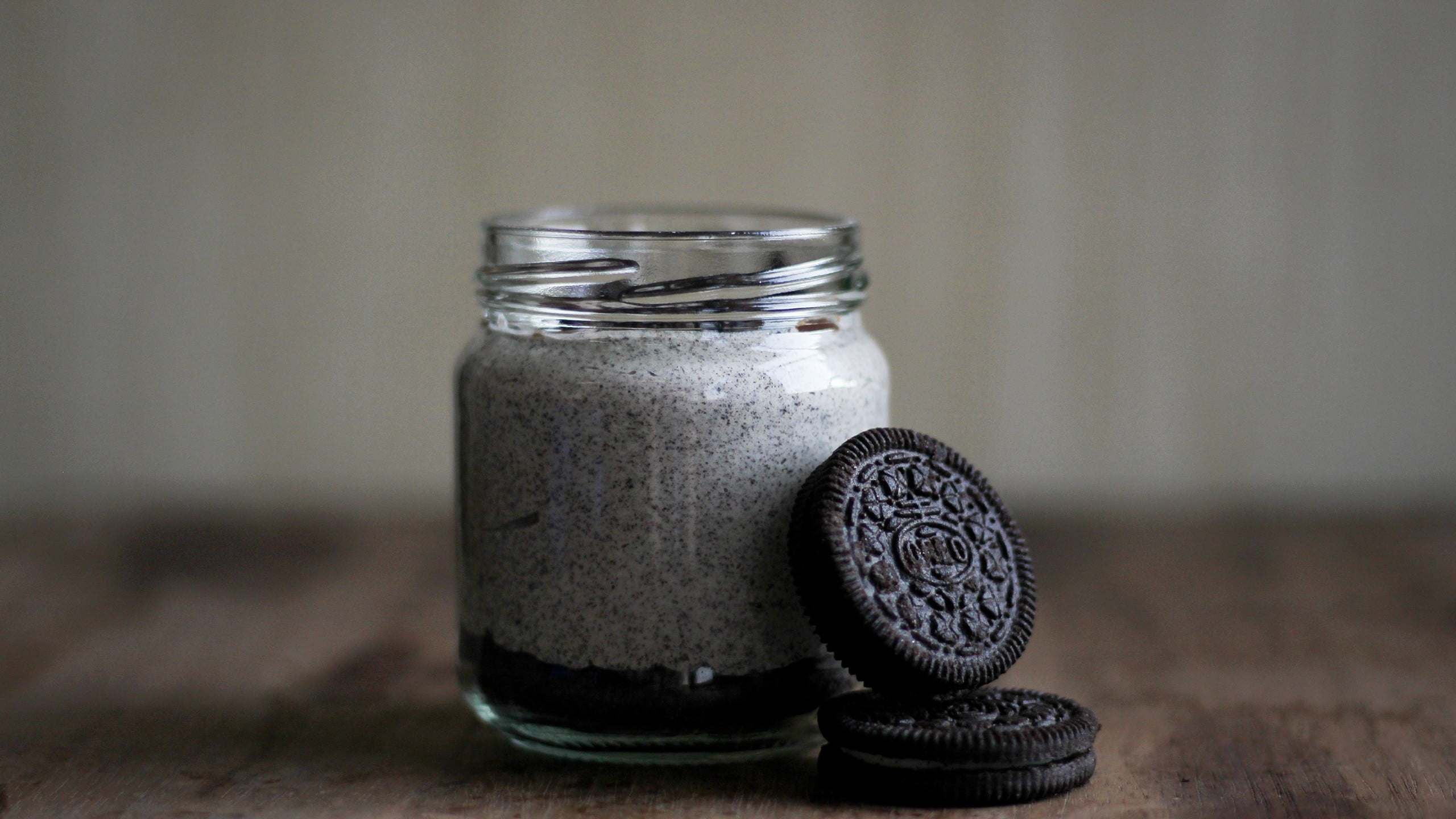 refreshment, indoors, glass - material, freshness, wellbeing, food, oreo, close-up, simplicity, ice cream, focus on foreground, cookies, wood - material, HD Wallpaper