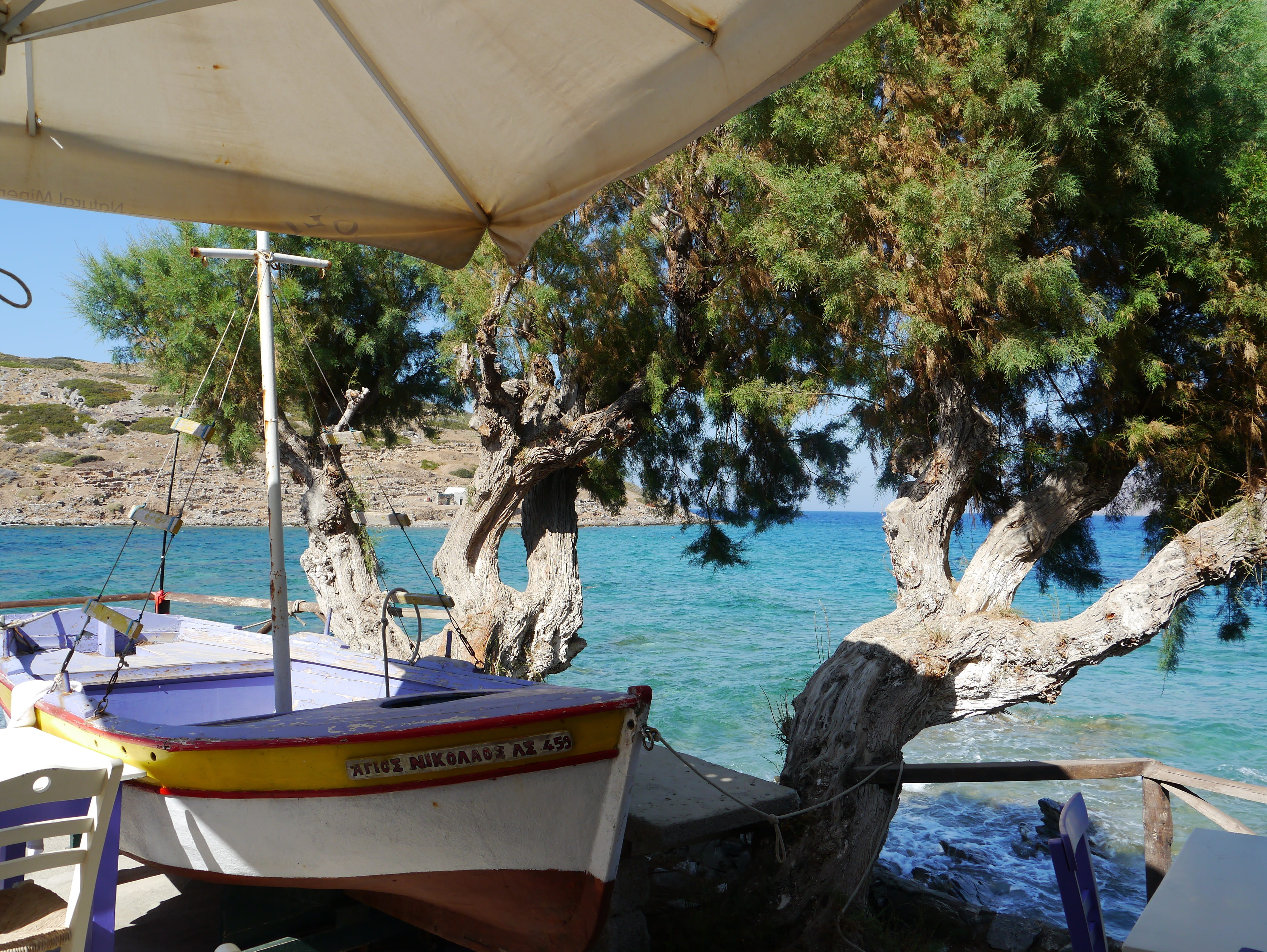 sky, tree, mode of transportation, scenics - nature, moored, tranquility, transportation, no people, nature, olive tree, crete, water, land, day, sea, sunlight, HD Wallpaper