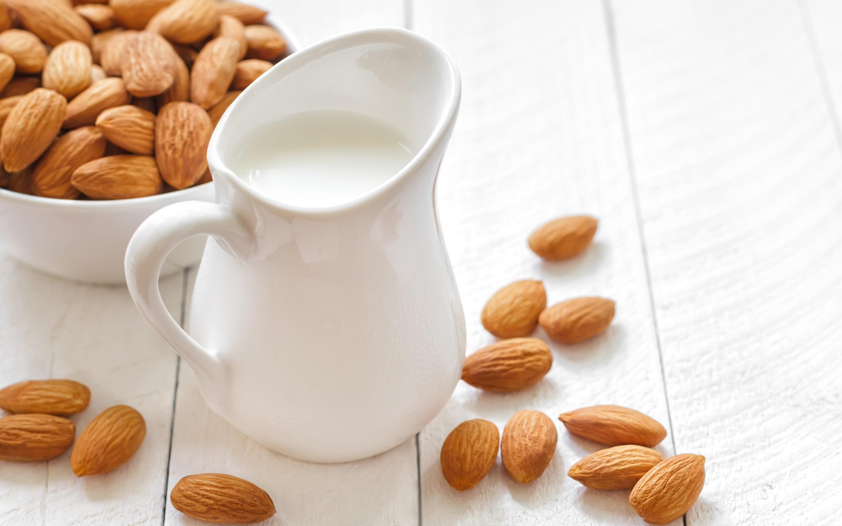 food, 2K, nuts, milk, almond, photo, HD Wallpaper