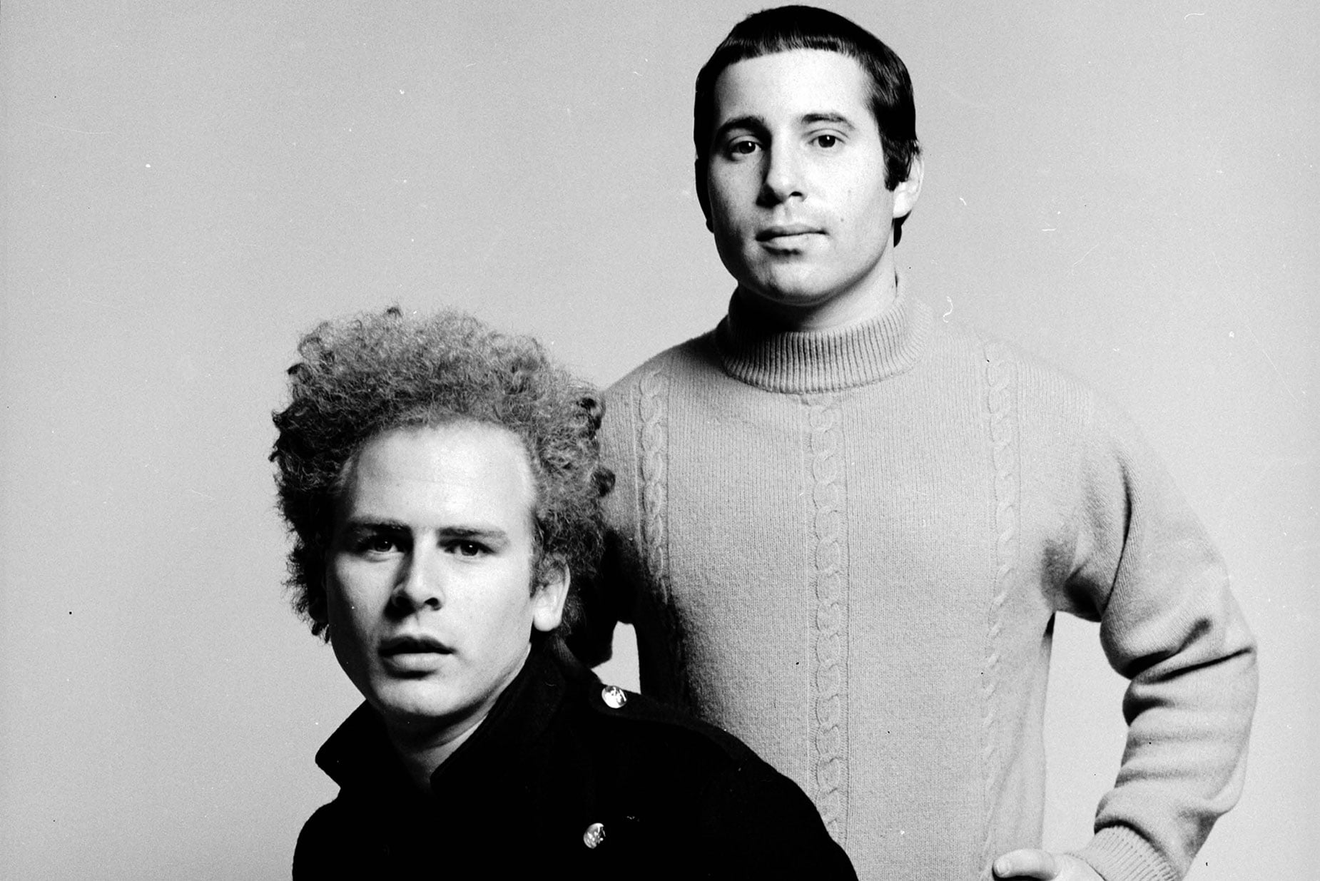 grayscale, young adult, two people, s, bw, bonding, real people, lifestyles, portrait, wall - building feature, men, front view, art garfunkel, hairstyle, HD Wallpaper