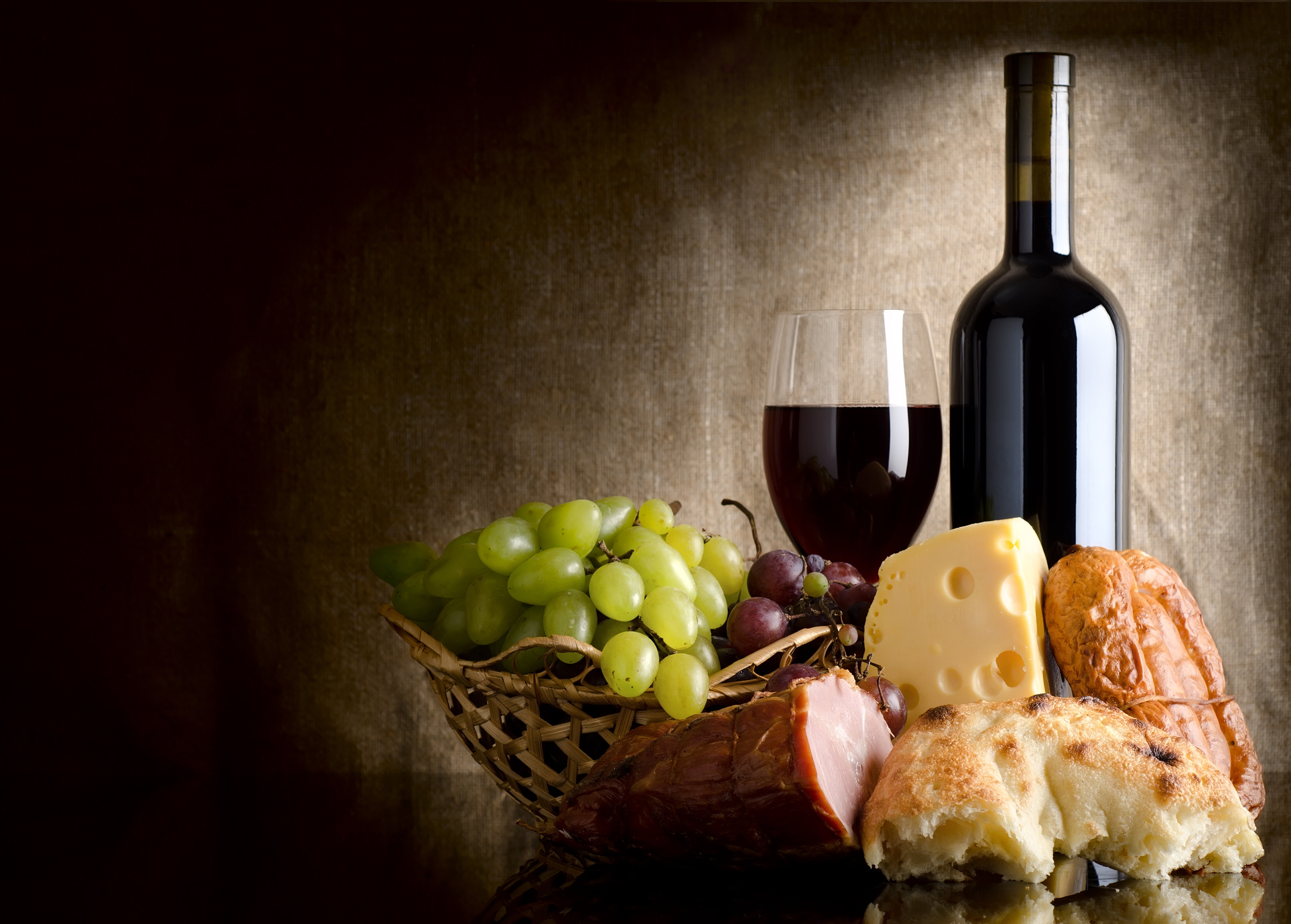 vine, still Life, snack, rustic, bread, baguette, cheese, basket, grapes, table, freshness, glass, french Culture, wineglass, wine Bottle, food And Drink, HD Wallpaper