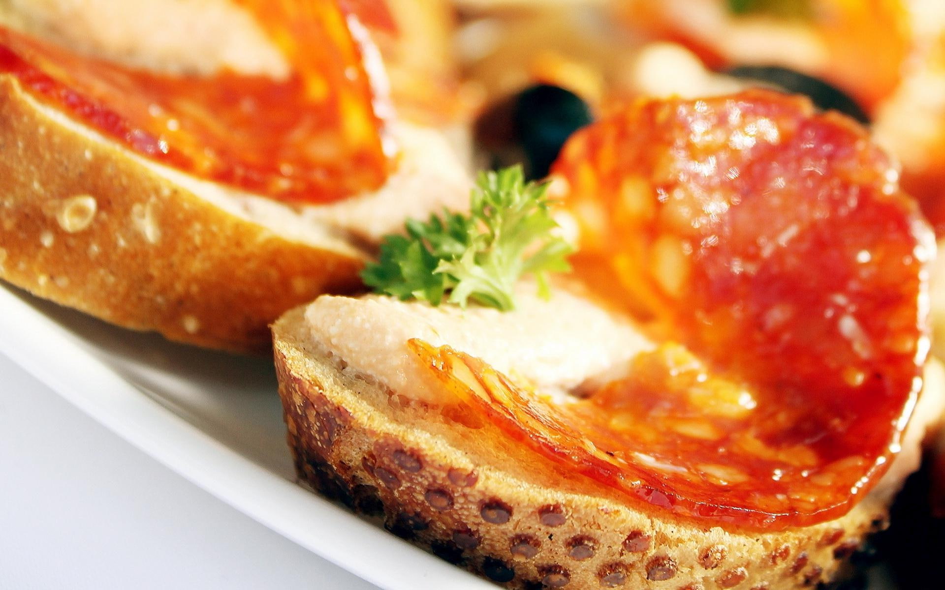 bun, bruschetta, photography, 1080P, salami, patty, 1920x1200, HD Wallpaper