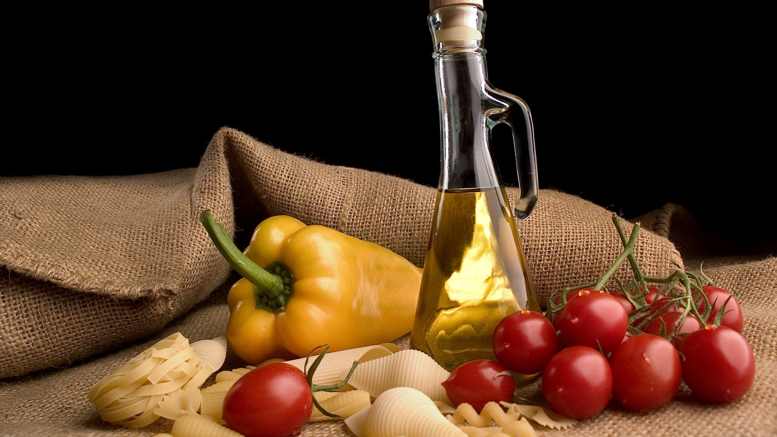 indoors, raw Food, onion, wellbeing, rustic, cherry, still life, garlic, grape, italian Culture, food, agriculture, no people, pasta, black background, HD Wallpaper