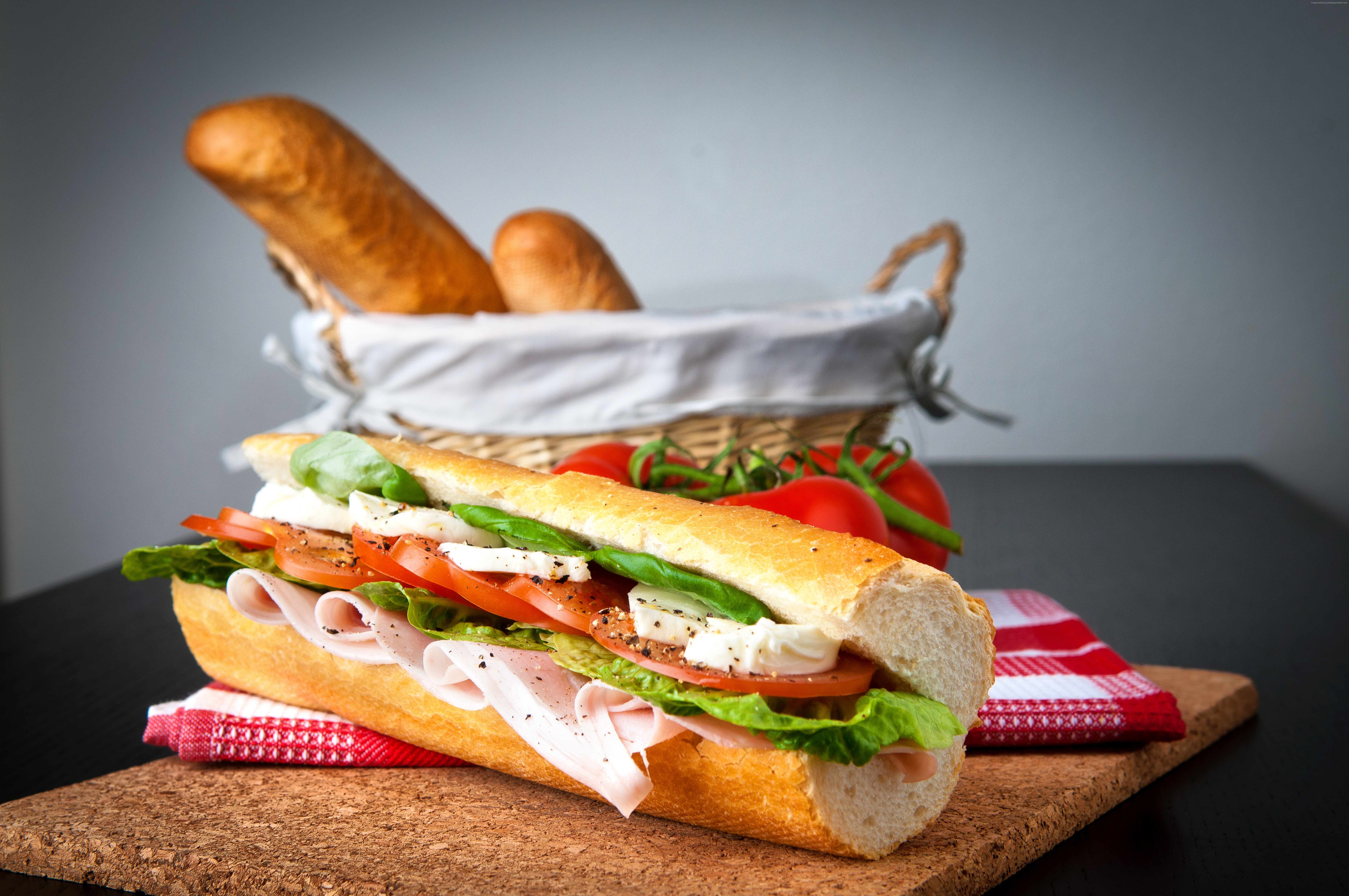salad, ham, 8K, panini, cheese, bread baske, HD Wallpaper