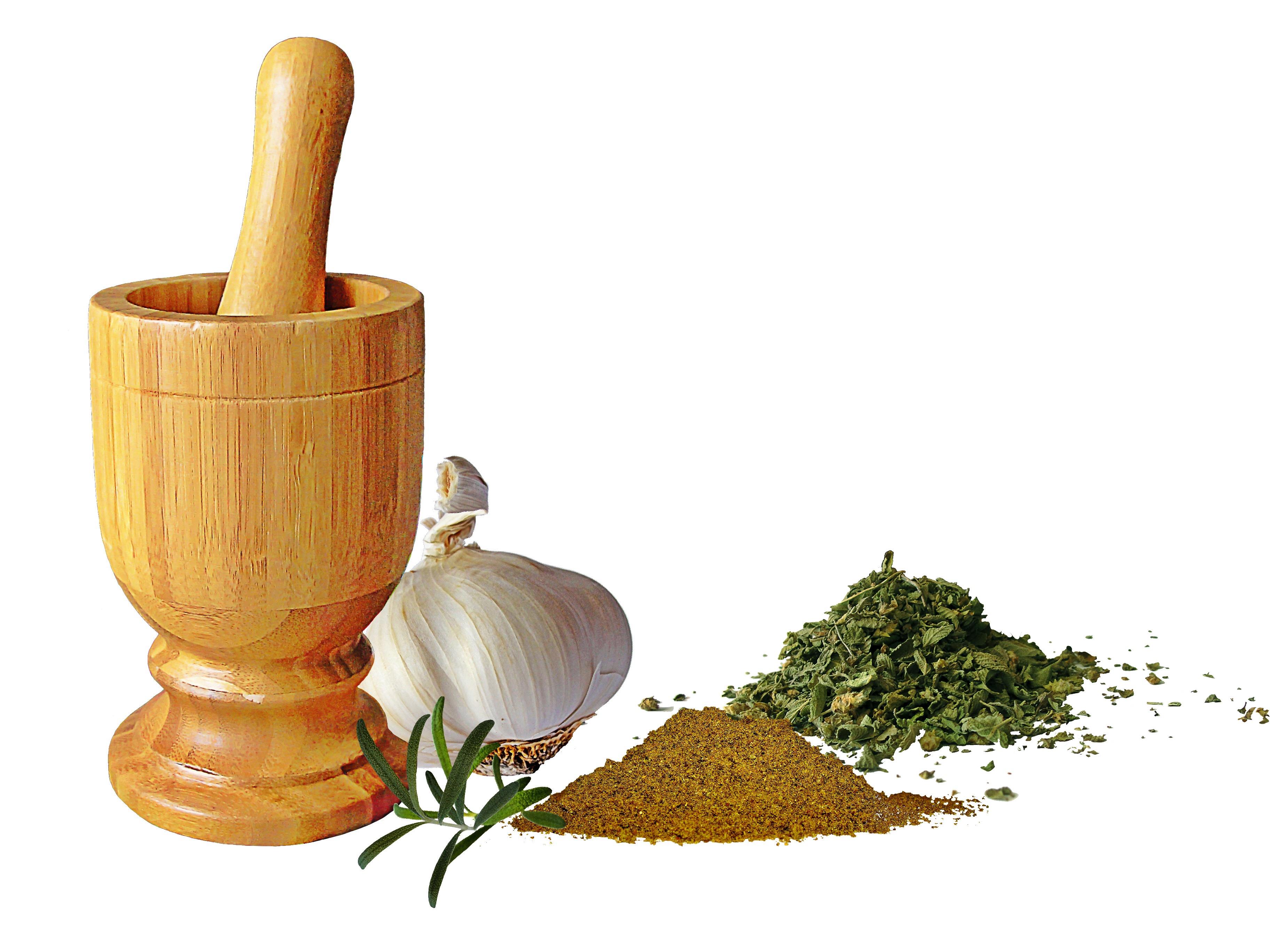 still life, head of garlic, several, pestle, mortar and pestle, cut out, ingredient, green color, spice, leaf, plant part, close-up, spices, wooden, no people, HD Wallpaper
