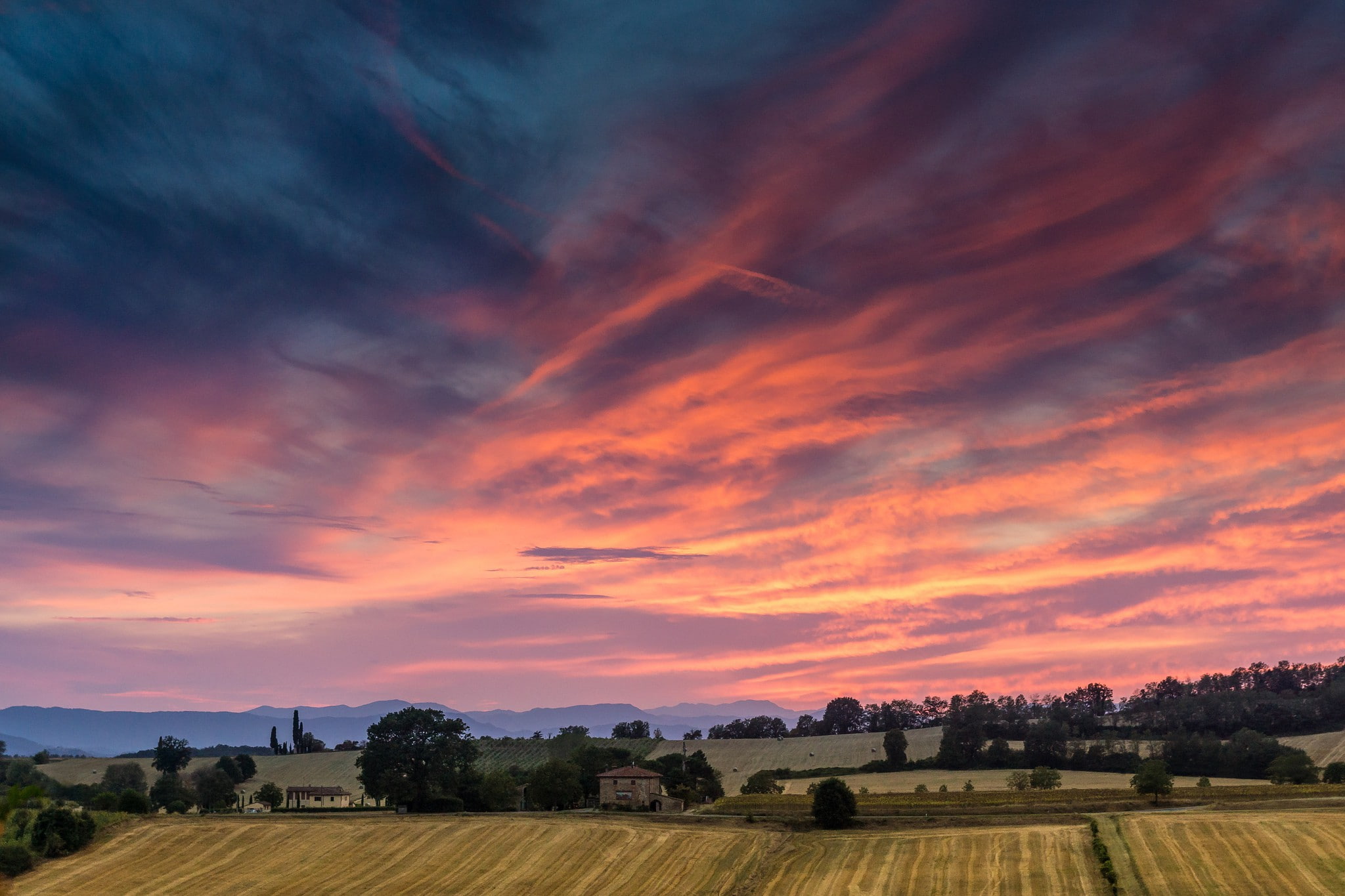 Italy, Sunset, 1080P, field, Tuscan, HD Wallpaper