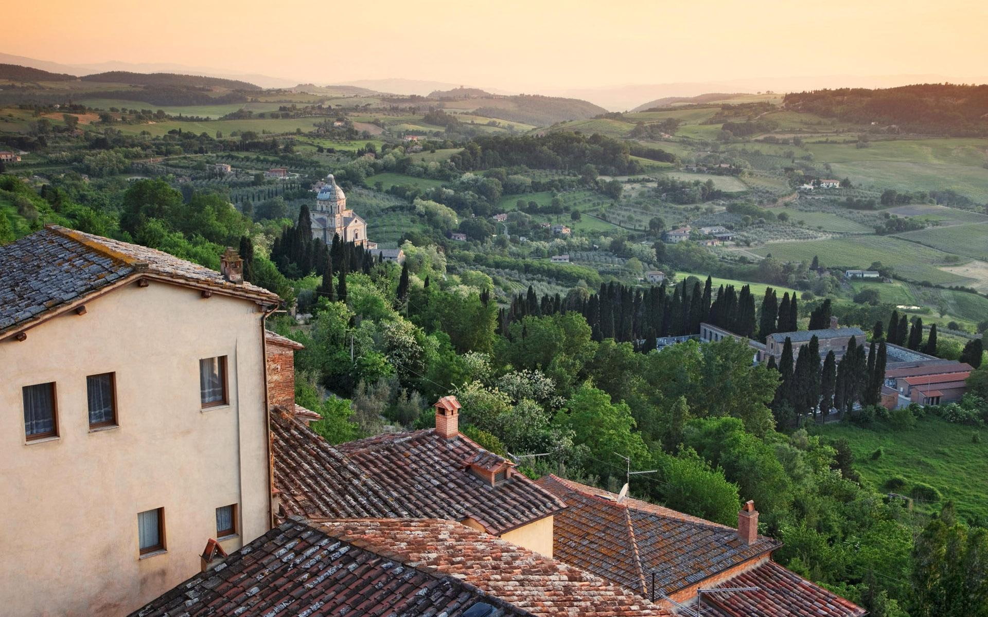 around, fields, nature and landscapes, 1080P, village, mist, tuscan, hills, HD Wallpaper
