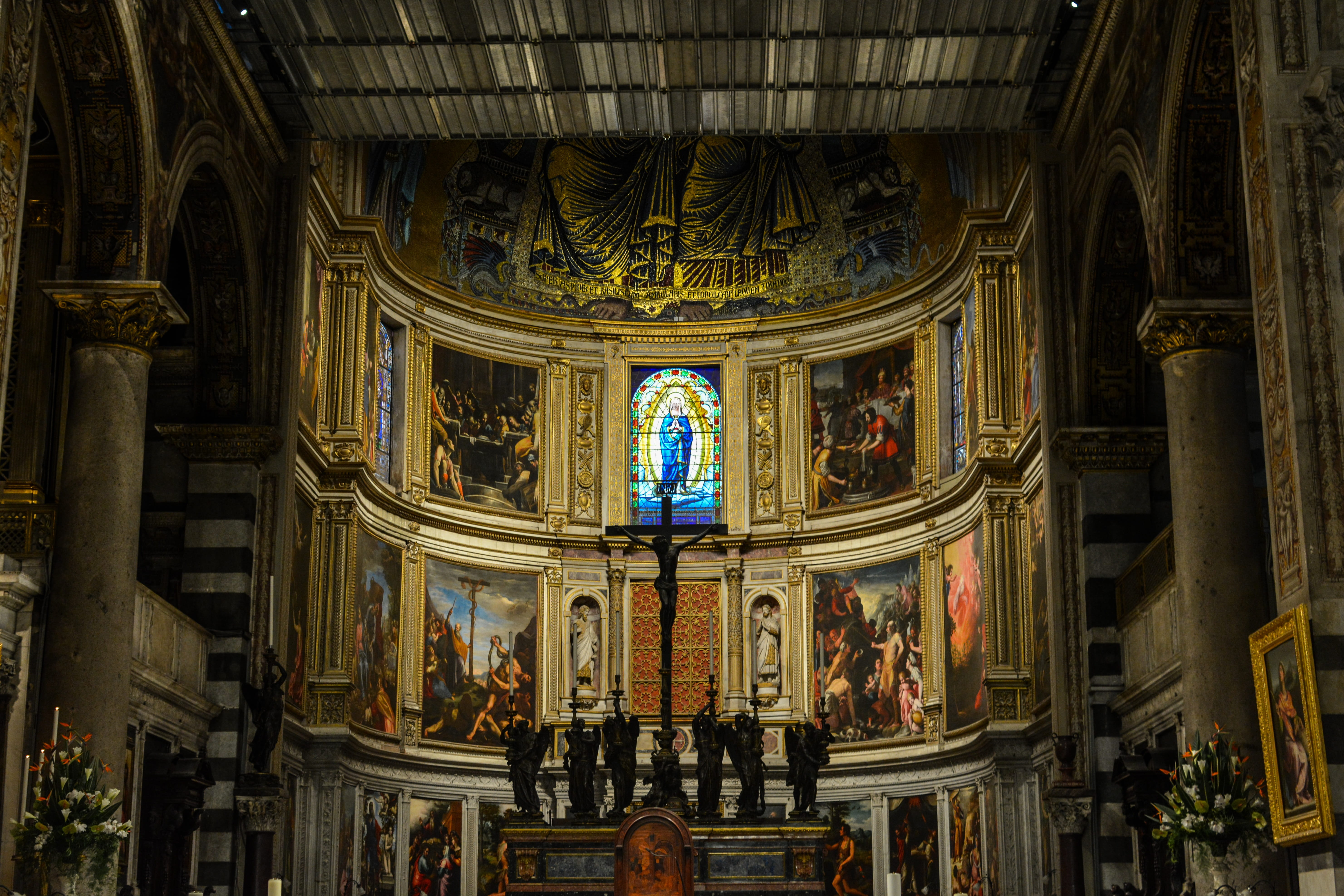 place of worship, pisa cathedral interior, tuscan, italian, chapel, crucifix, architecture, architectural column, ornate, history, ceiling, art and craft, HD Wallpaper