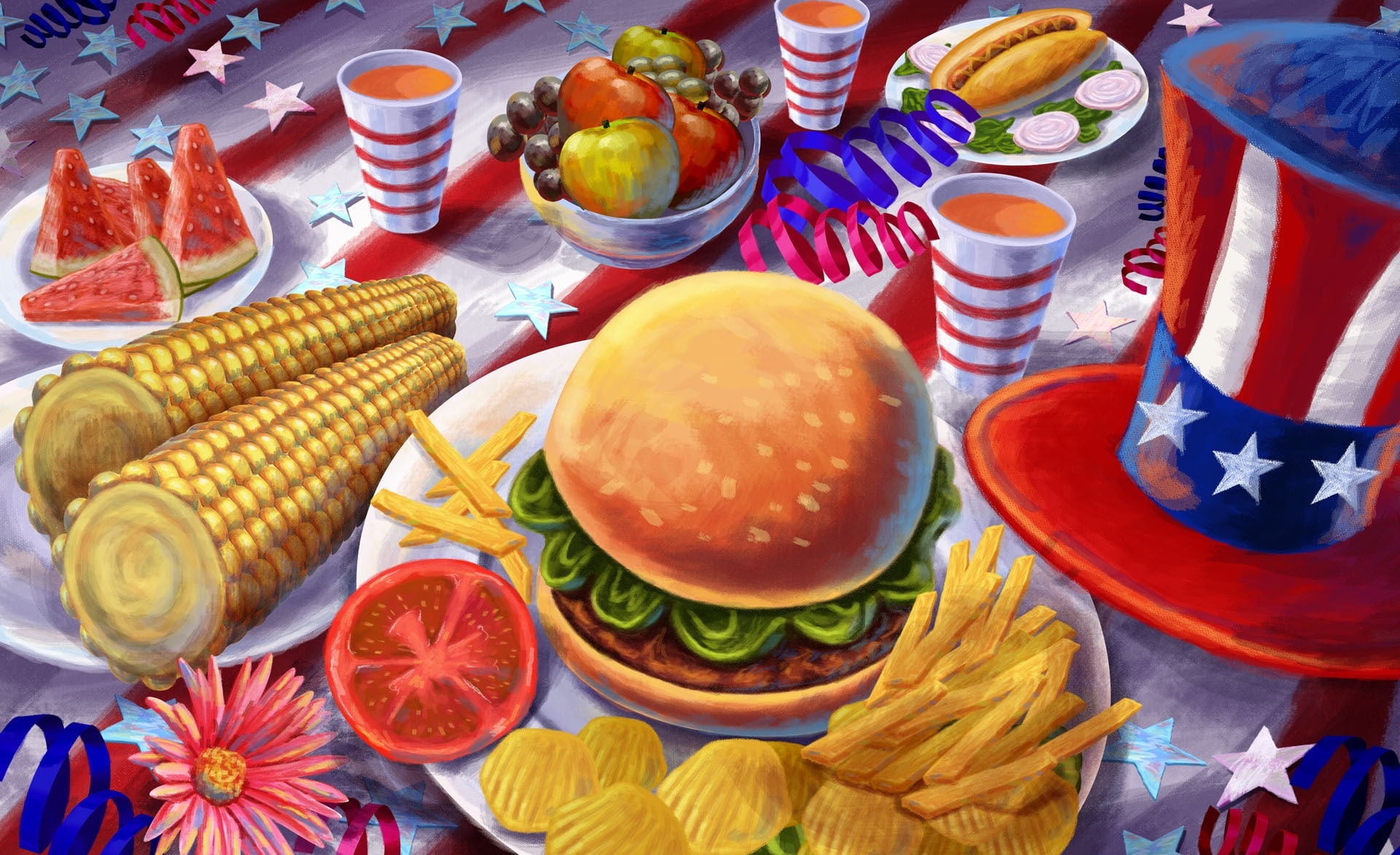 american hamburger, the great american hamburger, table, high angle view, fourth of july, food and drink, vegetable, Holidays, Hamburger, freshness, event, HD Wallpaper