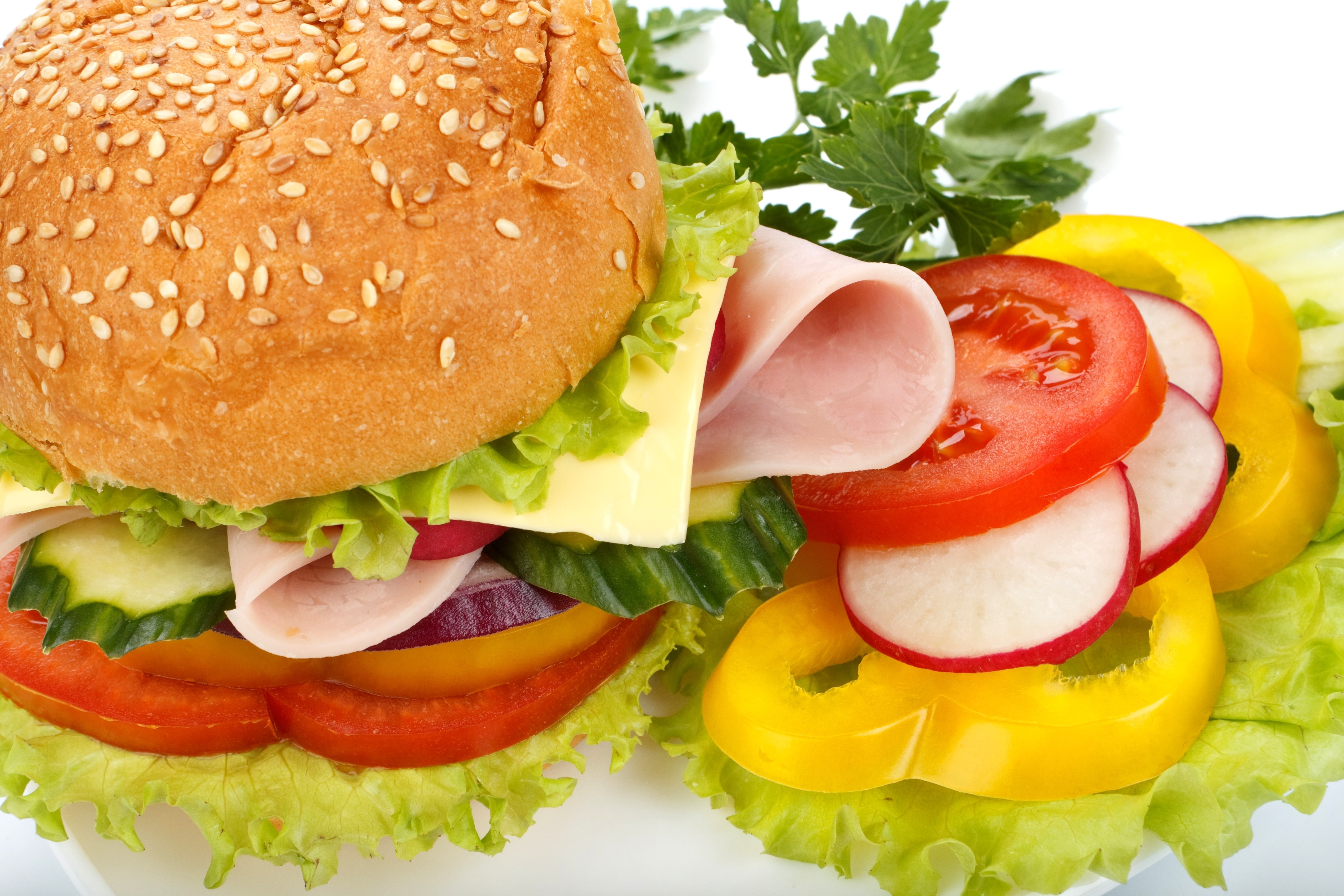 meal, healthy eating, fruit, 4K, freshness, fast food, lettuce, serving size, temptation, close-up, hamburger, hamburgers, still life, no people, sandwich, HD Wallpaper