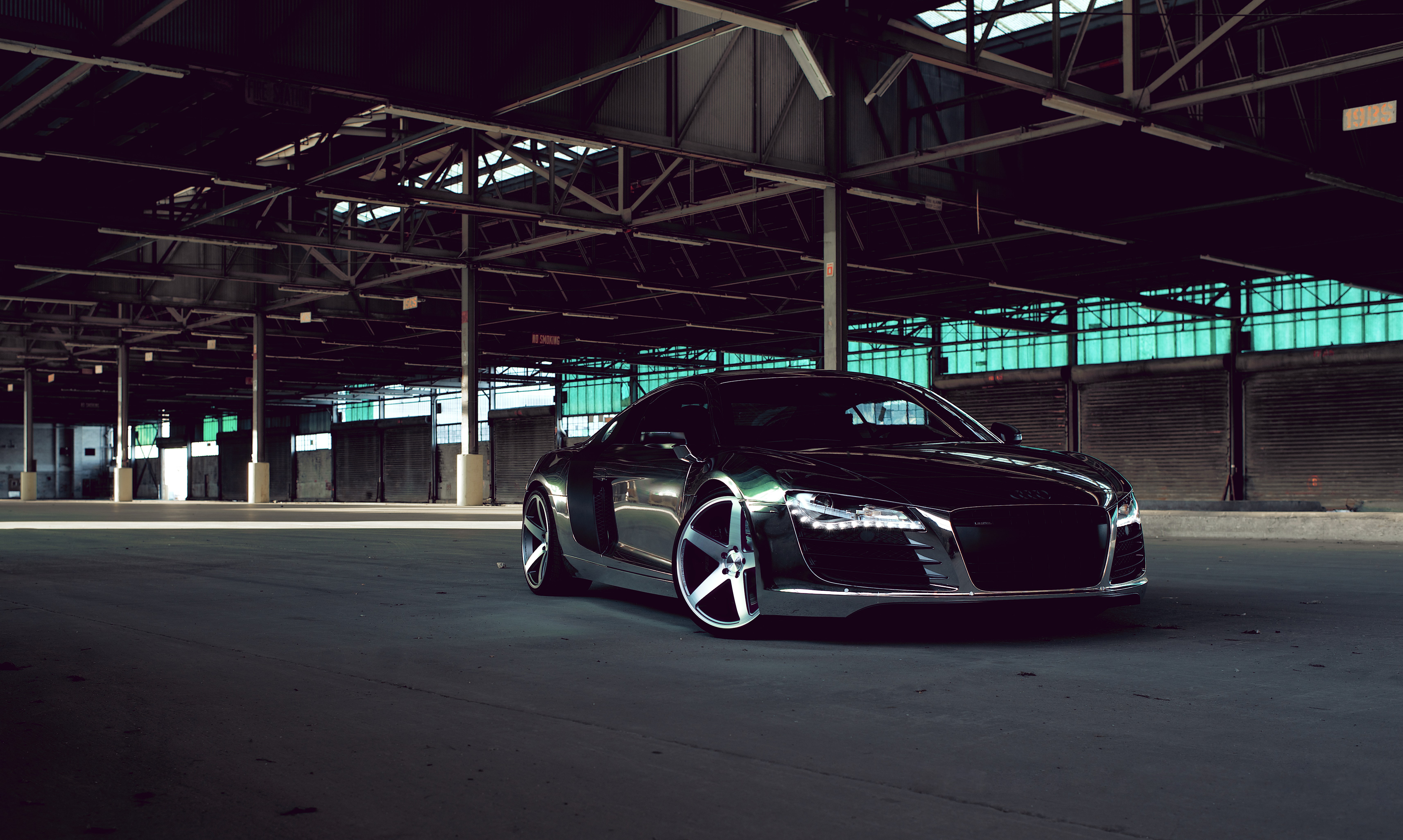 motor vehicle, Black, parking garage, lighting equipment, Chrome, Side view, illuminated, city, indoors, shopping, ceiling, luxury, auto repair shop, architecture, HD Wallpaper