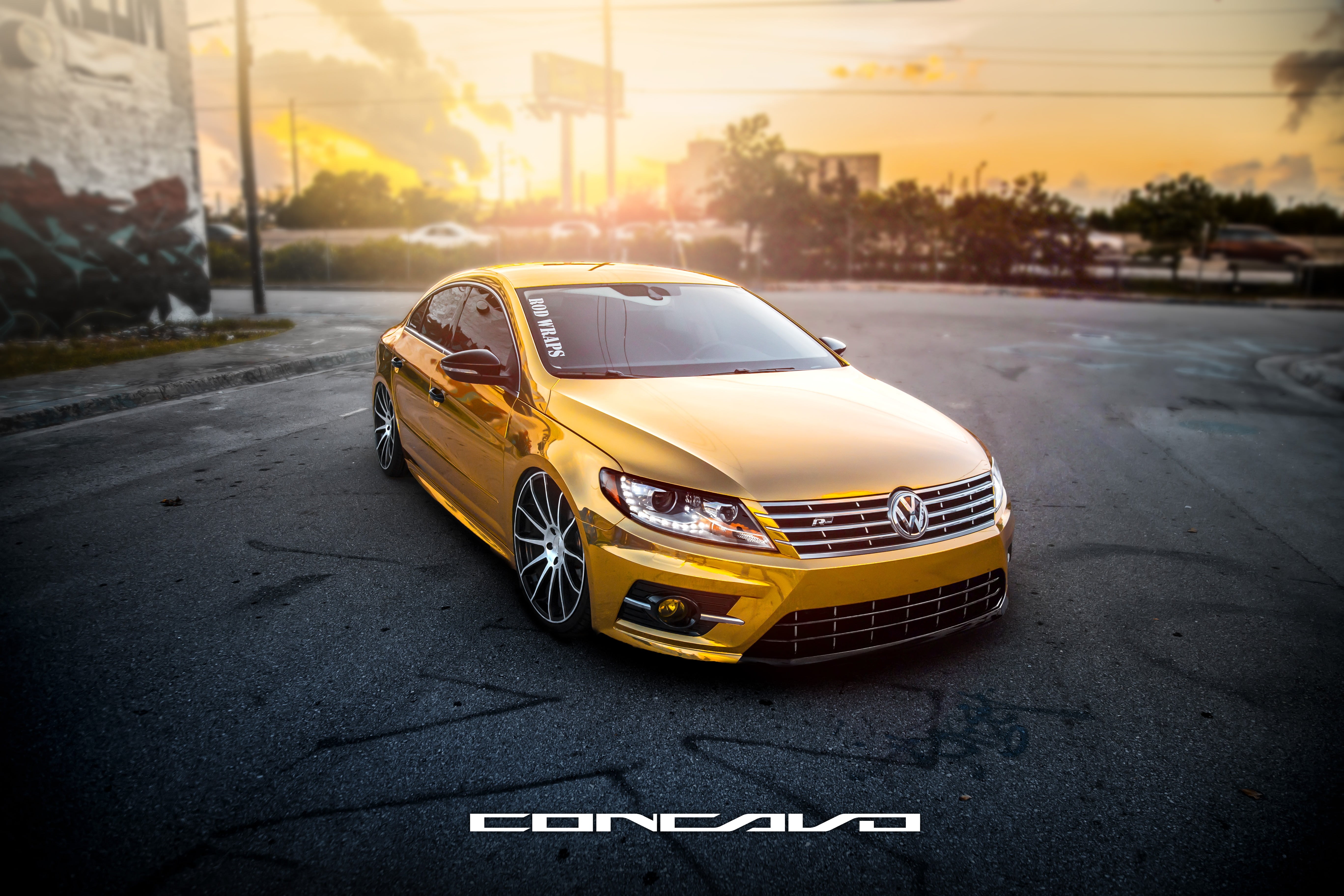 mode of Transport, volkswagen, 5K, Gold, rims, Volkswagen CC, miami, concavo, wheels, volkswagen  cc, Bagged, land Vehicle, transportation, Face, luxury, HD Wallpaper