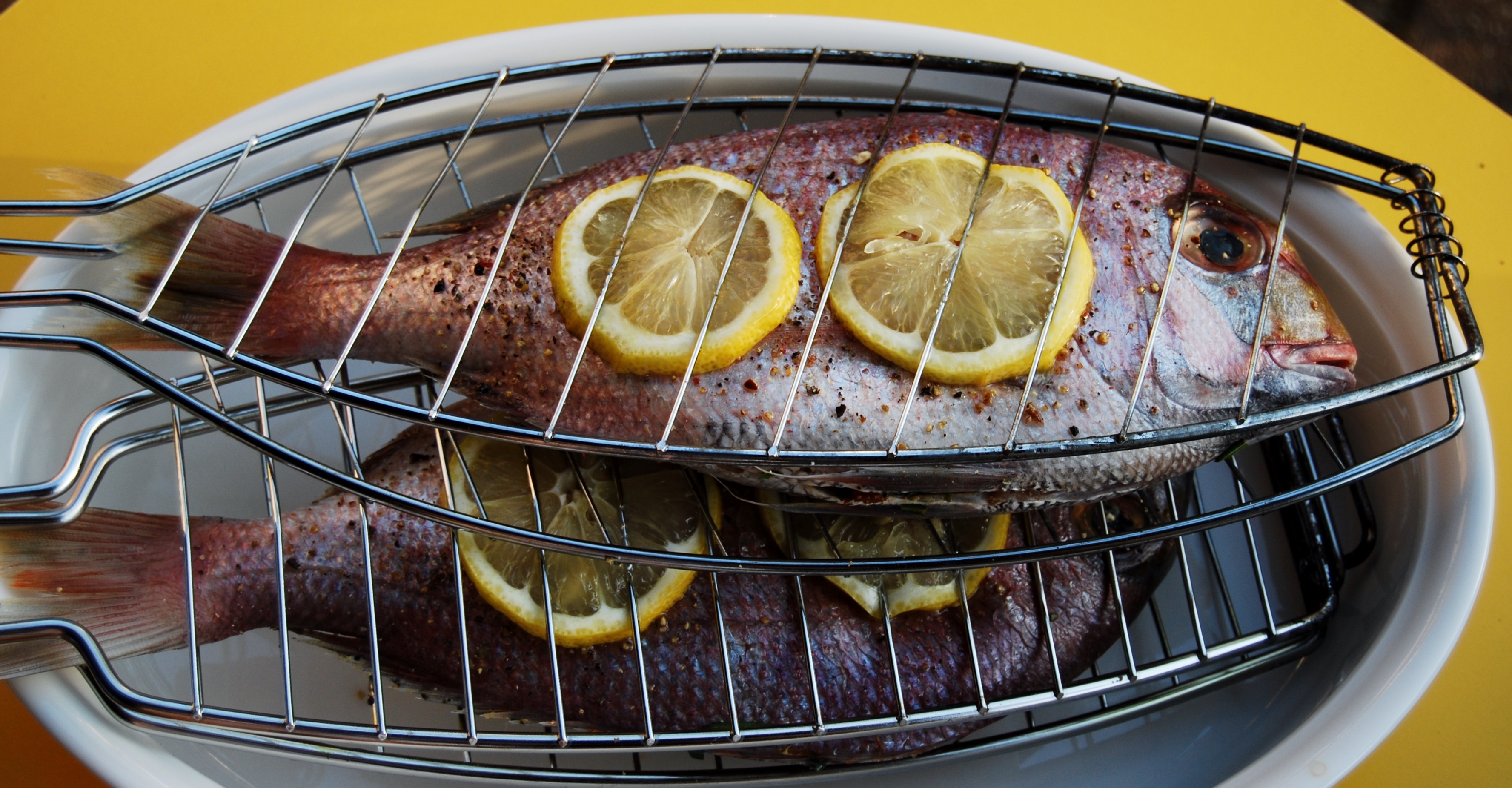 healthy eating, plate, yellow, delicious, preparation, seafood, meal, gourmet, two, wellbeing, still life, fishes, freshness, lemon, ready-to-eat, temptation, HD Wallpaper