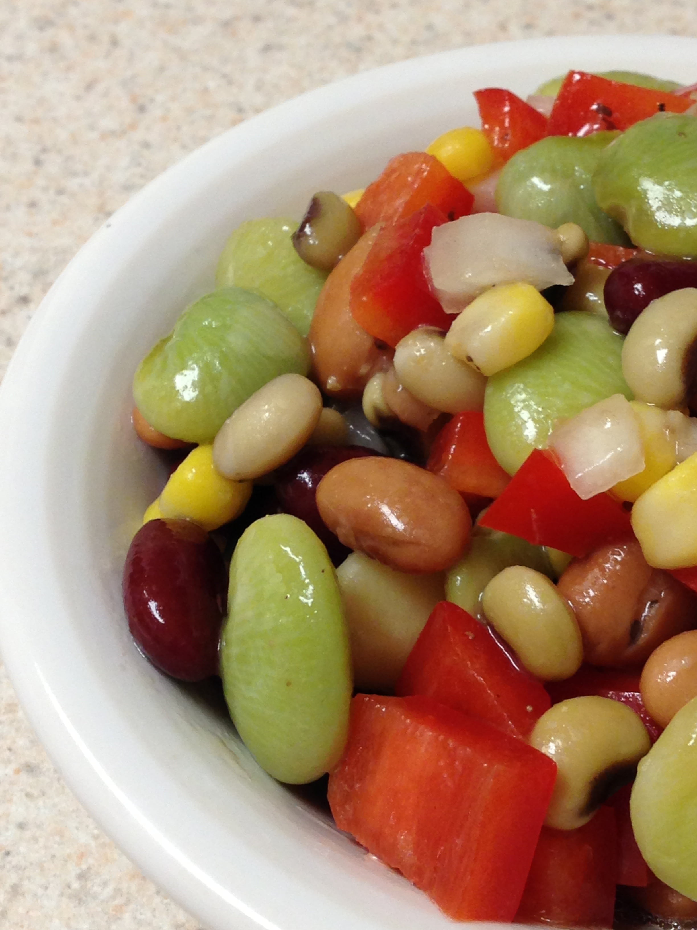 cancer food, food, bean salad, fruit, tomato, olive, onion, healthy meal, pinto beans, corn, 2K, fruit salad, black-eyed peas, freshness, vegetarian food, Phone HD Wallpaper