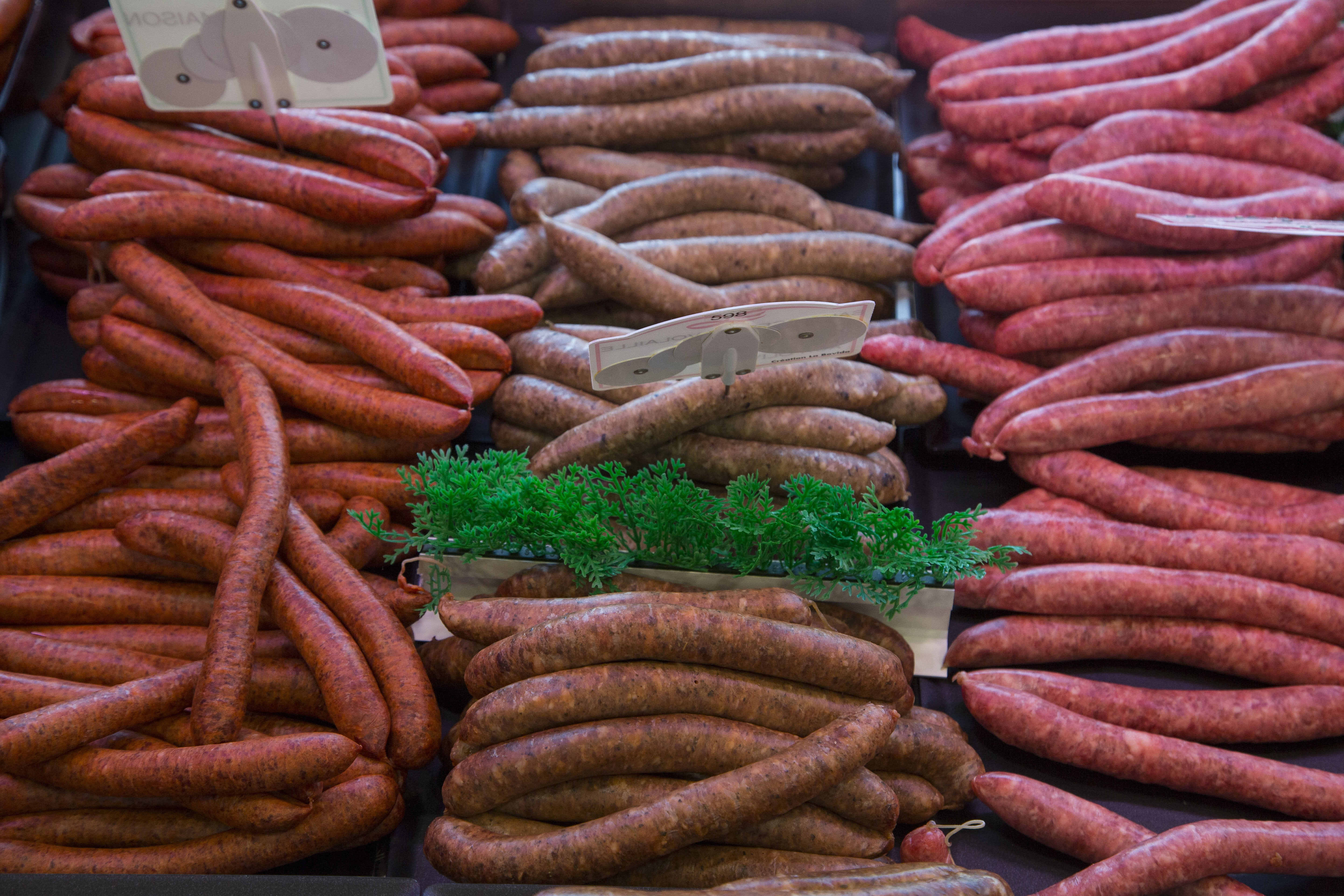 black, stack, large group of objects, abundance, sausage, for sale, market stall, market, meat, 5K, day, food and drink, business, surface, sausages, sale, HD Wallpaper