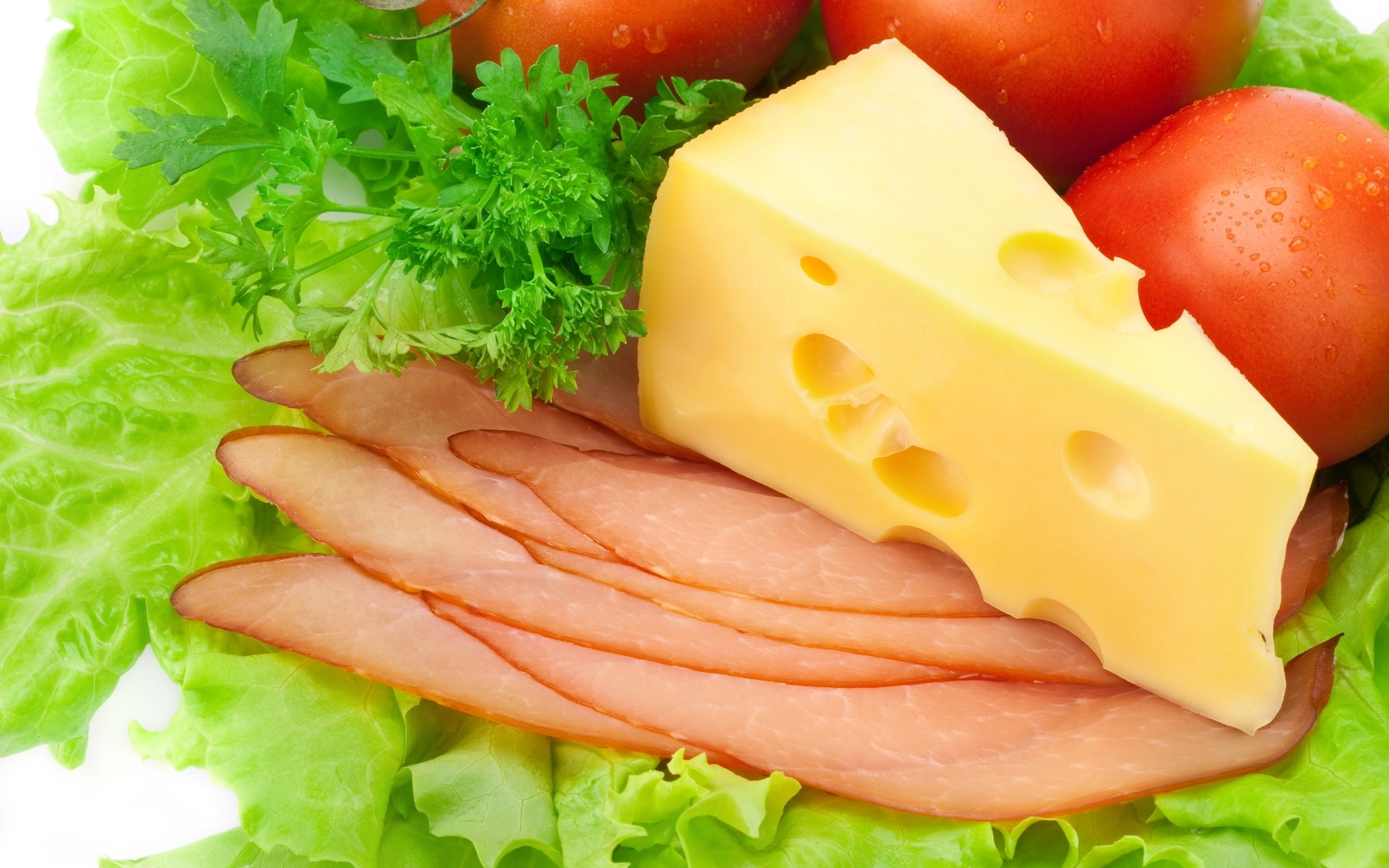 salad, tomatoes, cheese, healty, cheddar, food, 2K, ham, lettuce, HD Wallpaper
