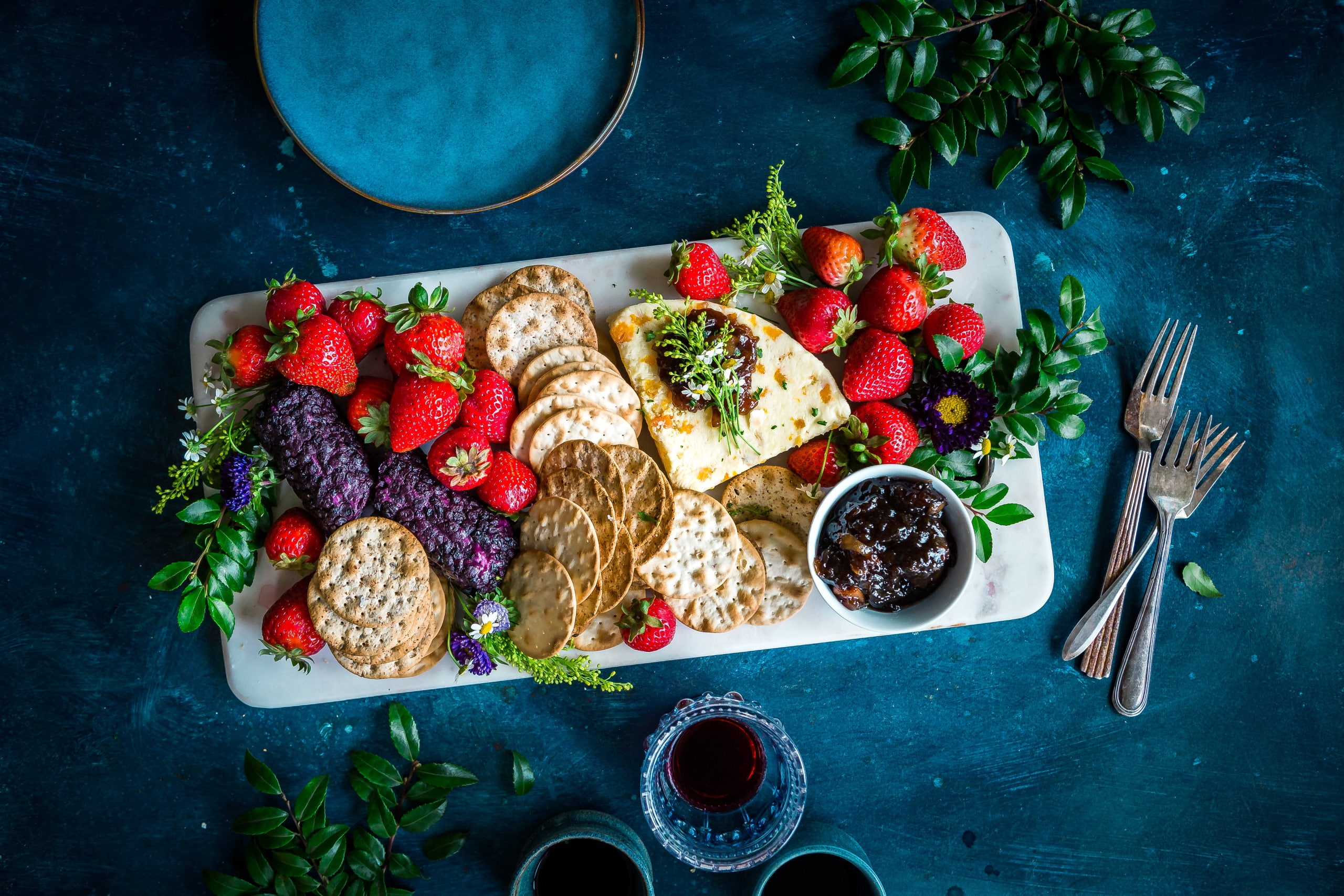 berries, blue, strawberries, food, biscuit, fruit, wine, cheese, 2K, HD Wallpaper