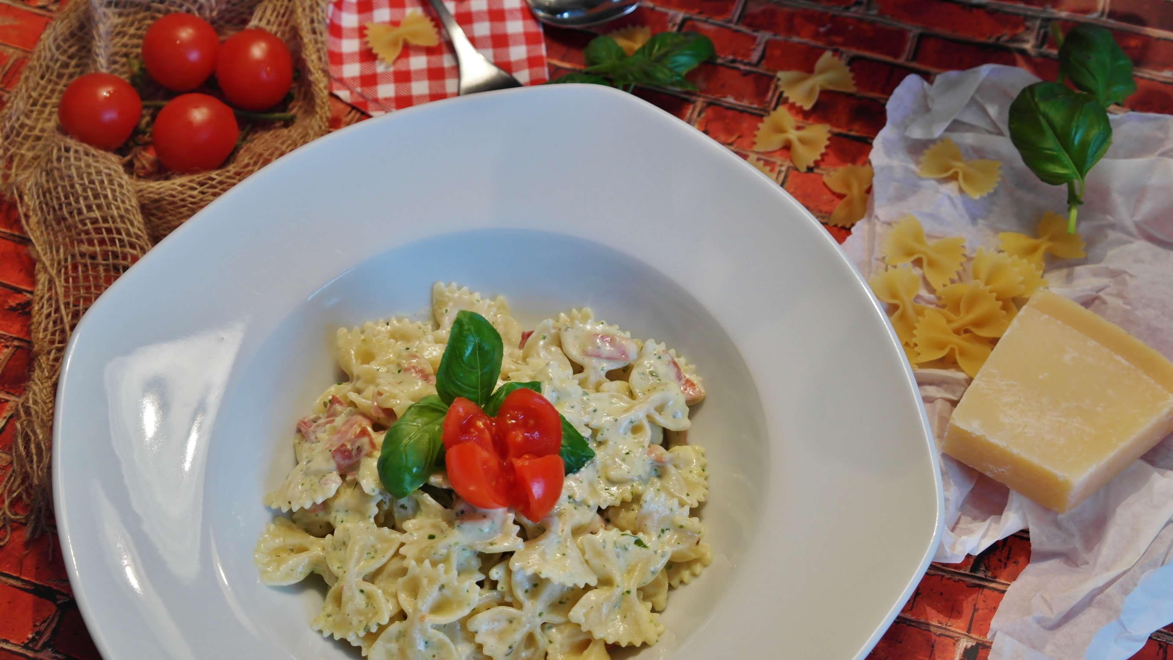 pepper, pasta, wellbeing, food and drink, fruit, cook, feed, frisch, cream cheese, vegetable, nutrition, hunger, serving size, plate, 4K, healthy, dairy product, HD Wallpaper
