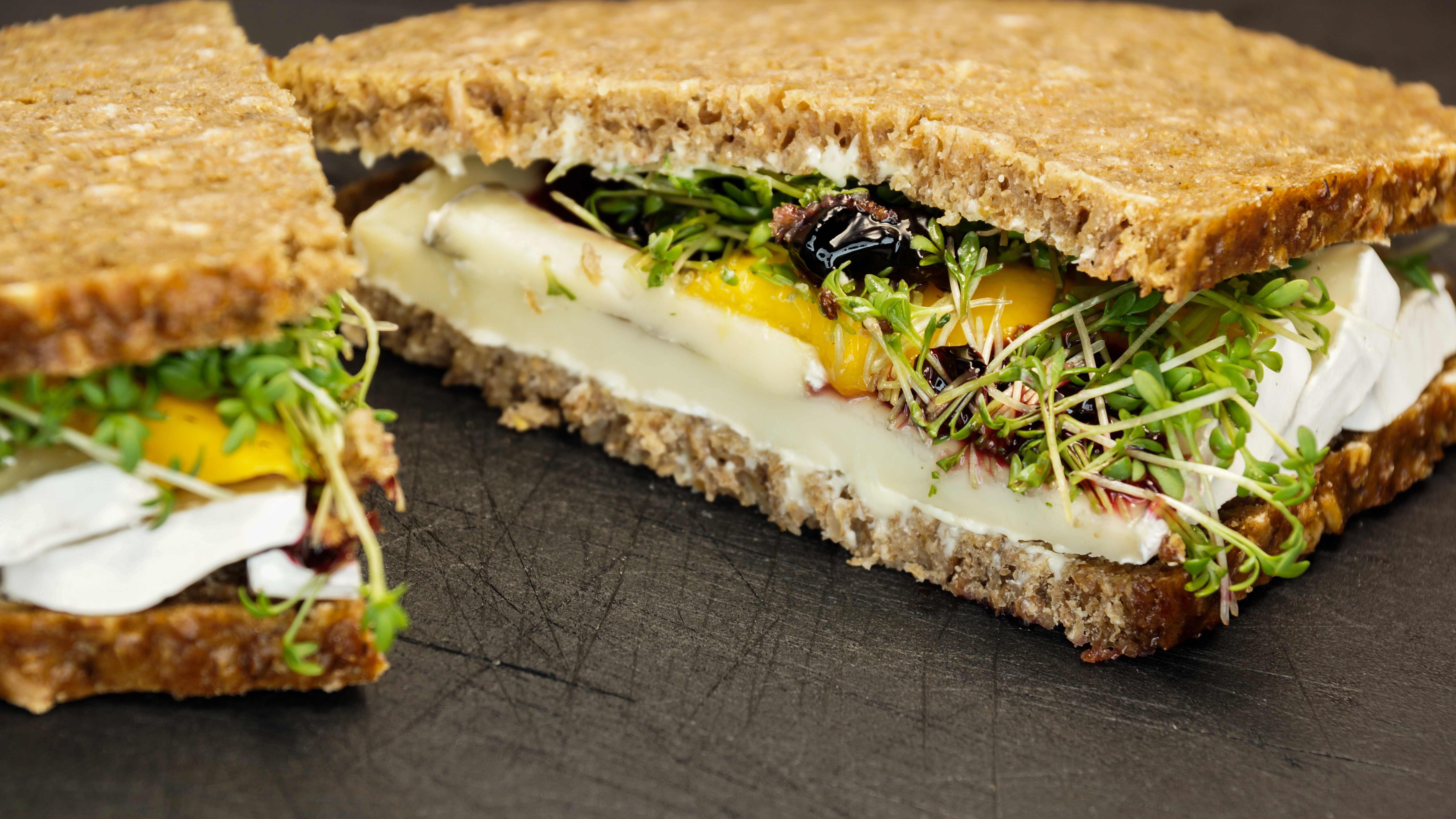 baked goods, whole wheat, fruit, healthy, baked, ready-to-eat, gourmet, brie, cheese, halves, healthy Eating, vegetables, rye, cut, tomato, mango, grain, HD Wallpaper