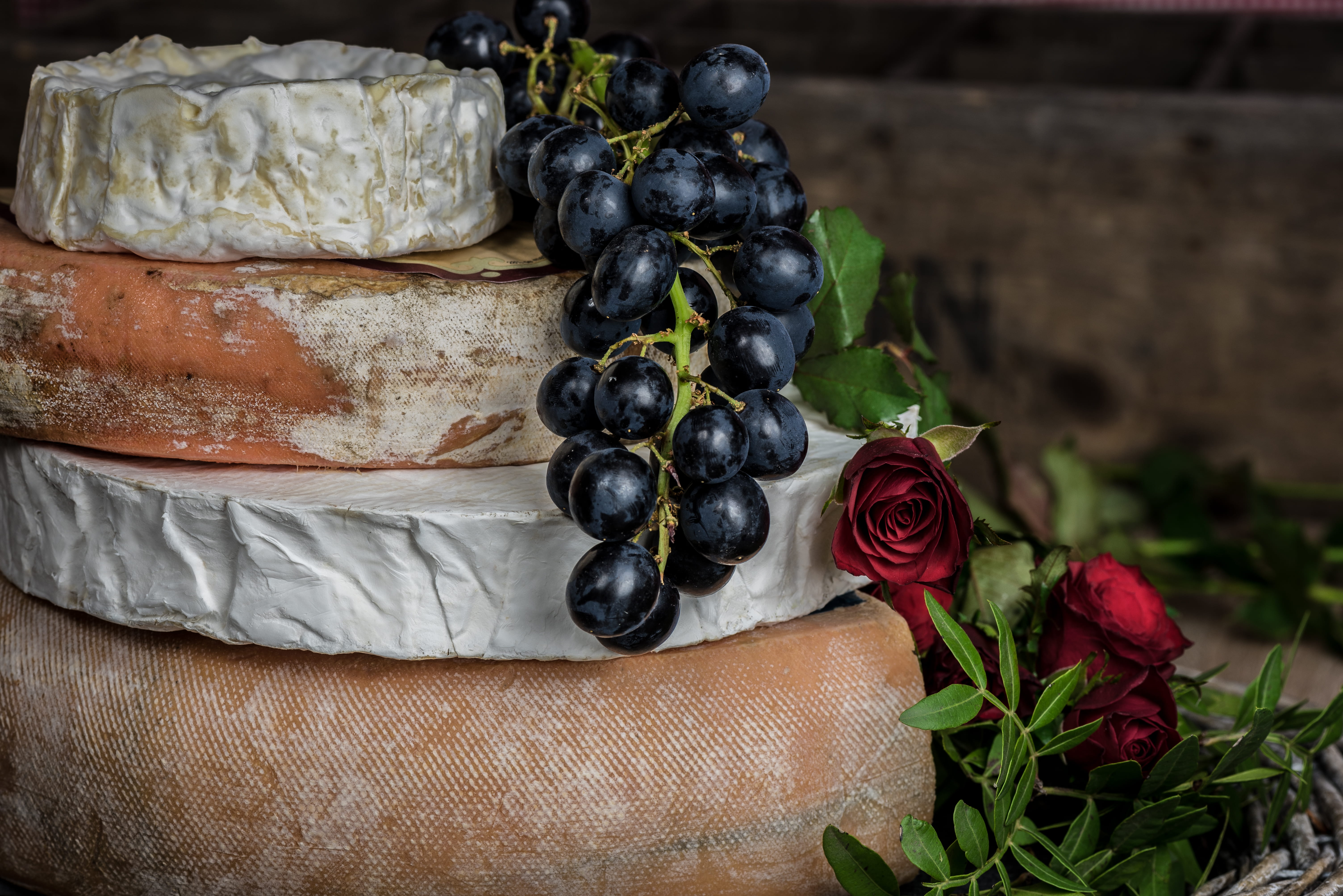 flowering plant, camembert, french food, fruit, 5K, freshness, near, food, stacked, rolls, rose - flower, brie, food and drink, plant, rose, dairy, hanging, HD Wallpaper
