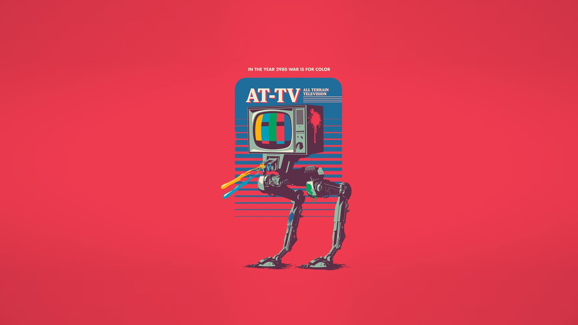 1080P, AT-TV, Art, TV, Robot, In the year 2980 war is for color, Minimalism, All Terrain television, HD Wallpaper