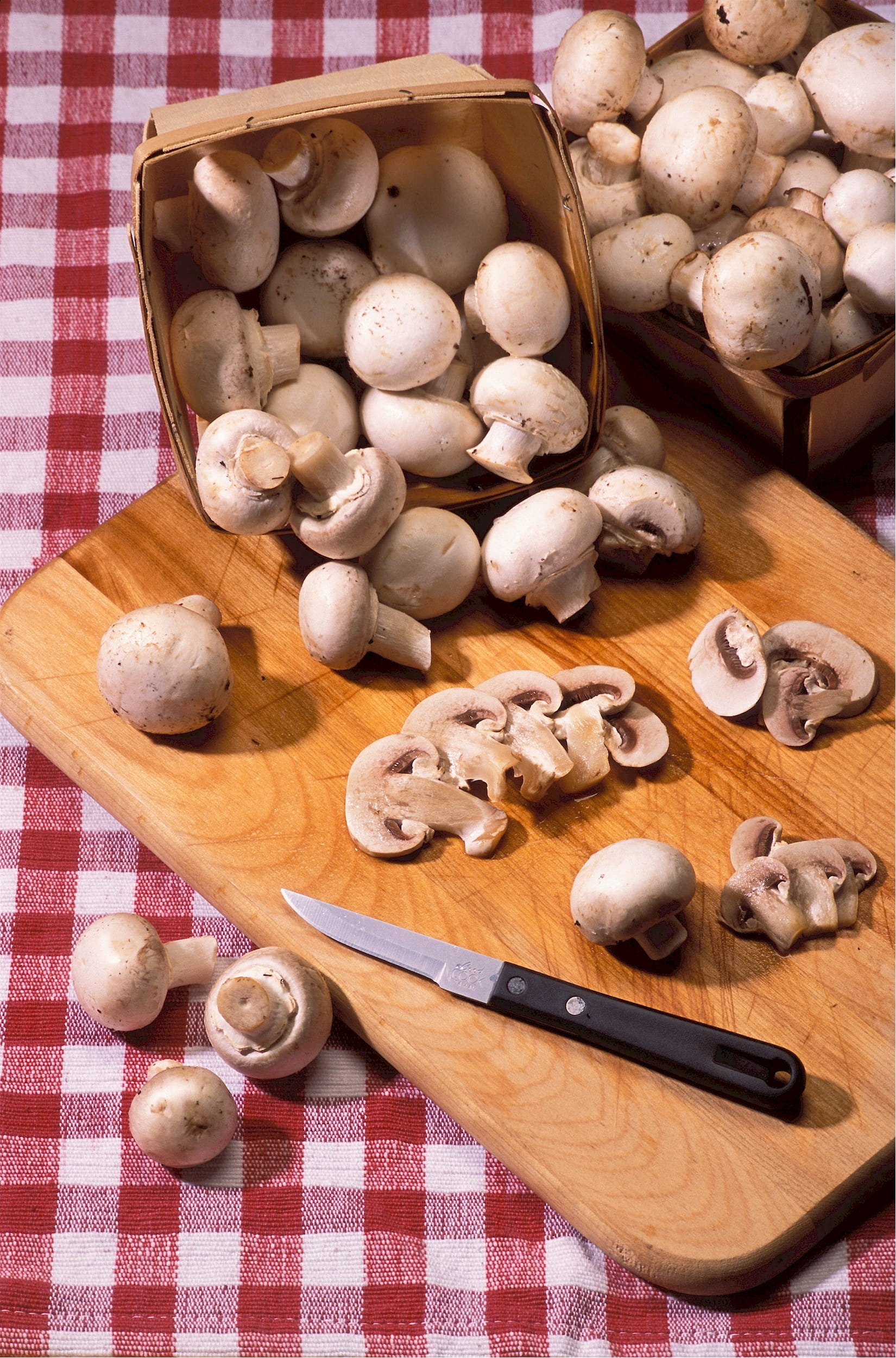 Mushrooms, cultures, ingredient, cutting board, vegetable, beside, board, food and drink, kitchen, cooking, still life, table, edible mushroom, high angle view, Phone HD Wallpaper