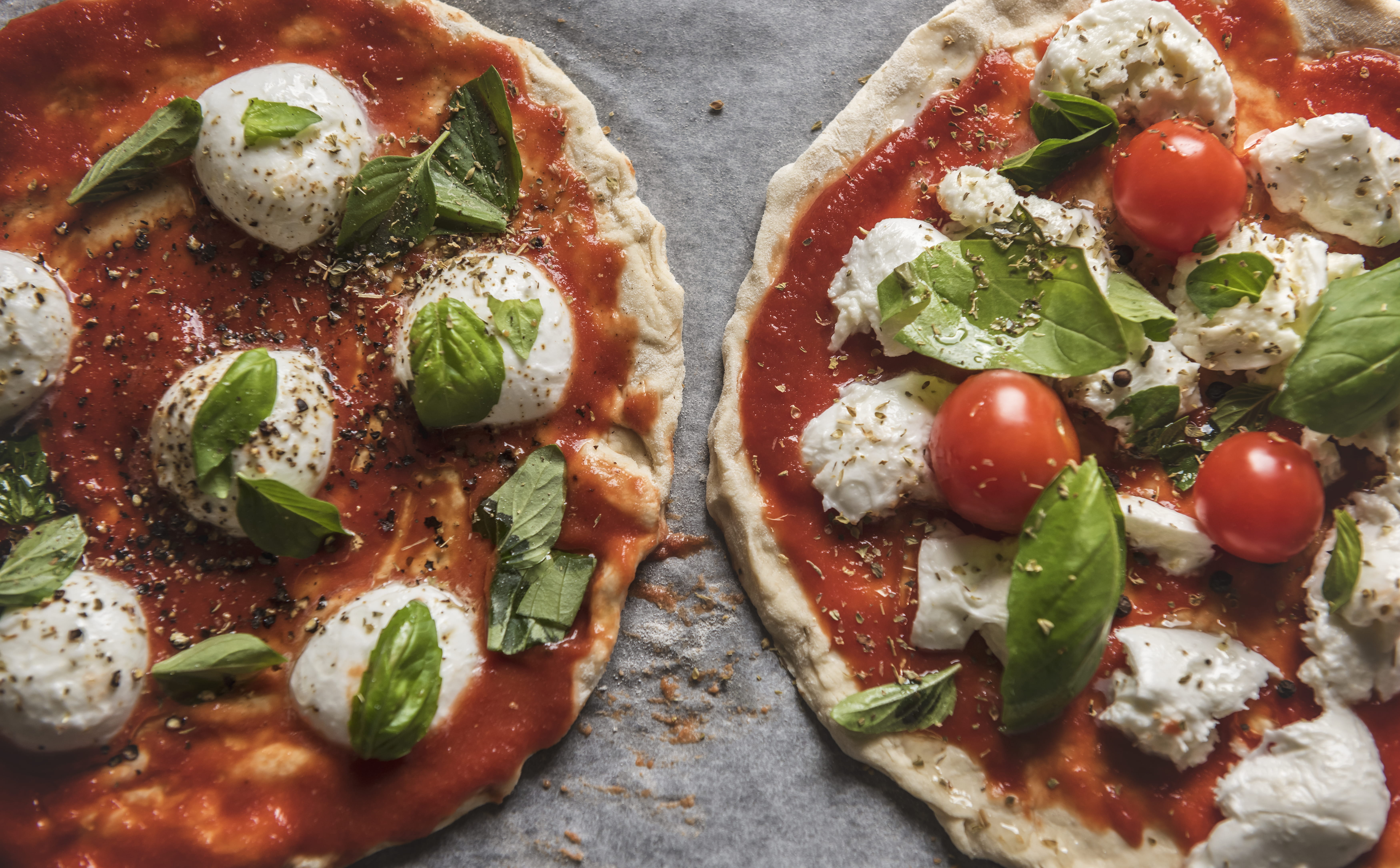 nourishing, toppings, dining, meat, kitchen, no people, yummy, fresh, recipe, mozarella pizza, delicious, herb, basil, cook, food and drink, photography, HD Wallpaper