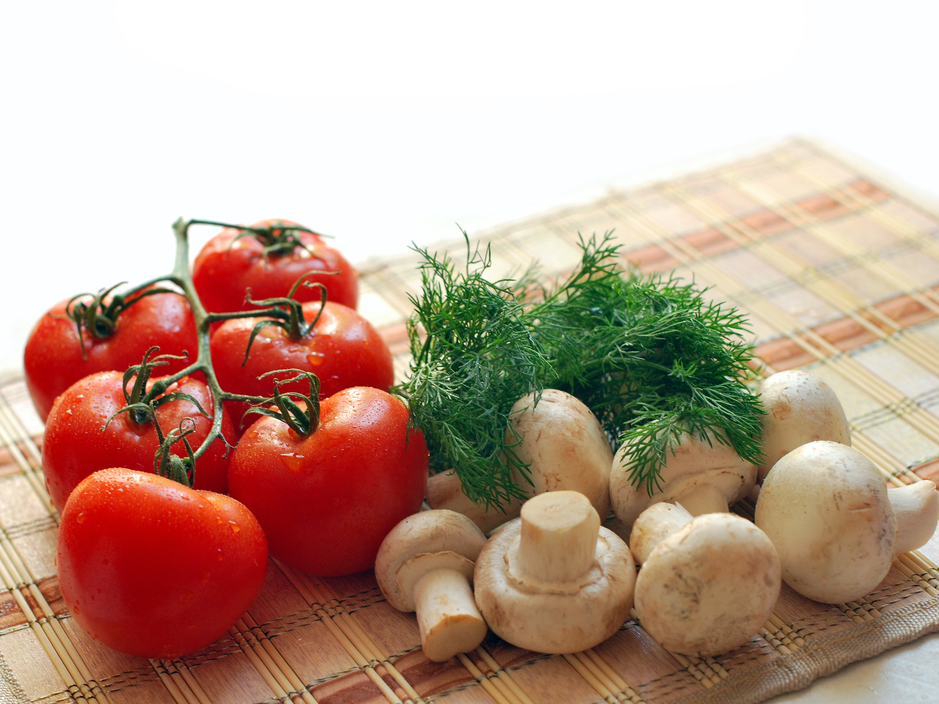 mat, fresh, mushroom, ripe, rolling, no people, cooking food, parsley, healthy, ingredient, red, greens, cherry, still life, salad, food and drink, plant, HD Wallpaper
