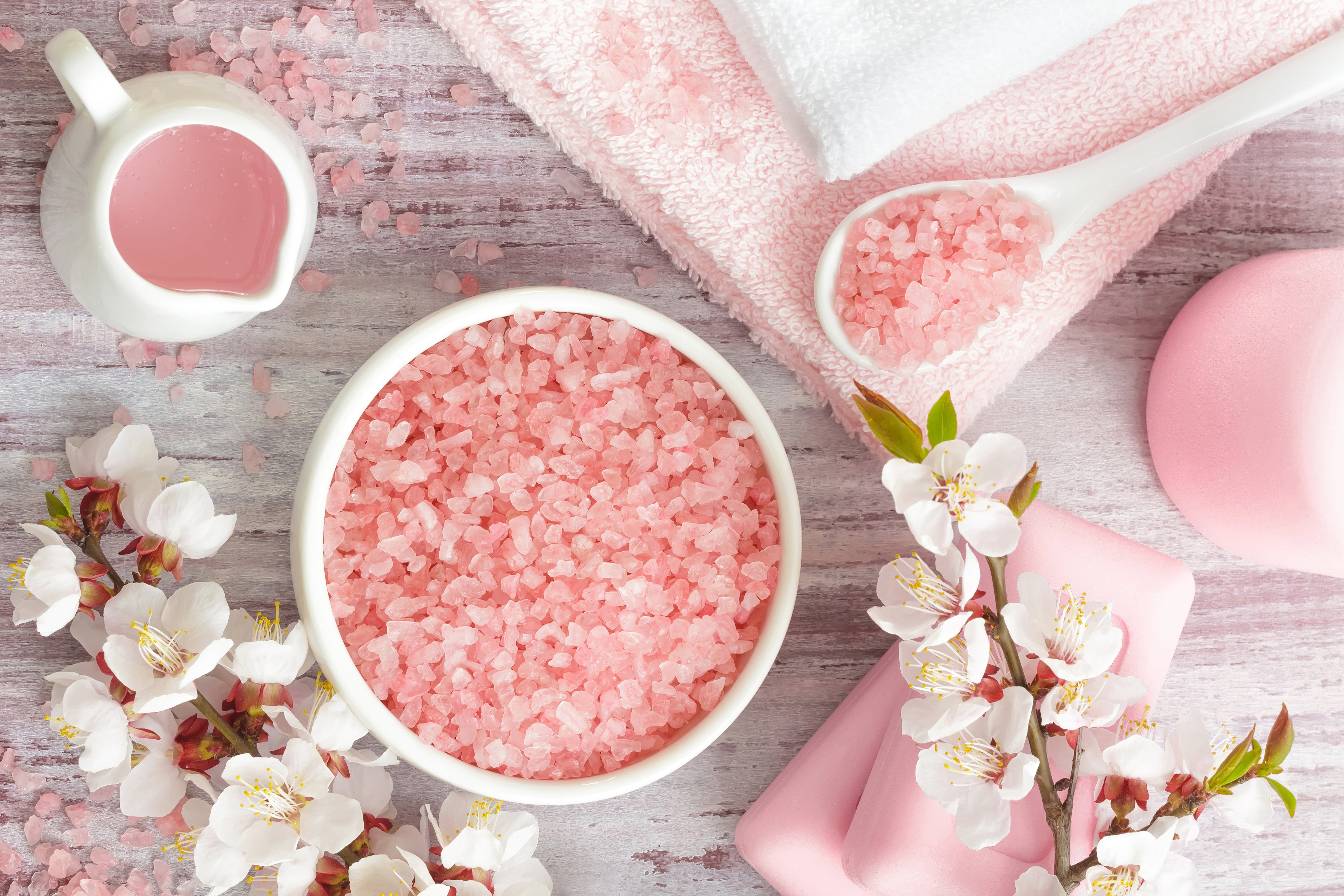 petal, pink color, breakfast, freshness, still life, soap, flowers, towel, table, flowering plant, wellbeing, high angle view, nature, drink, sprig, bowl, HD Wallpaper