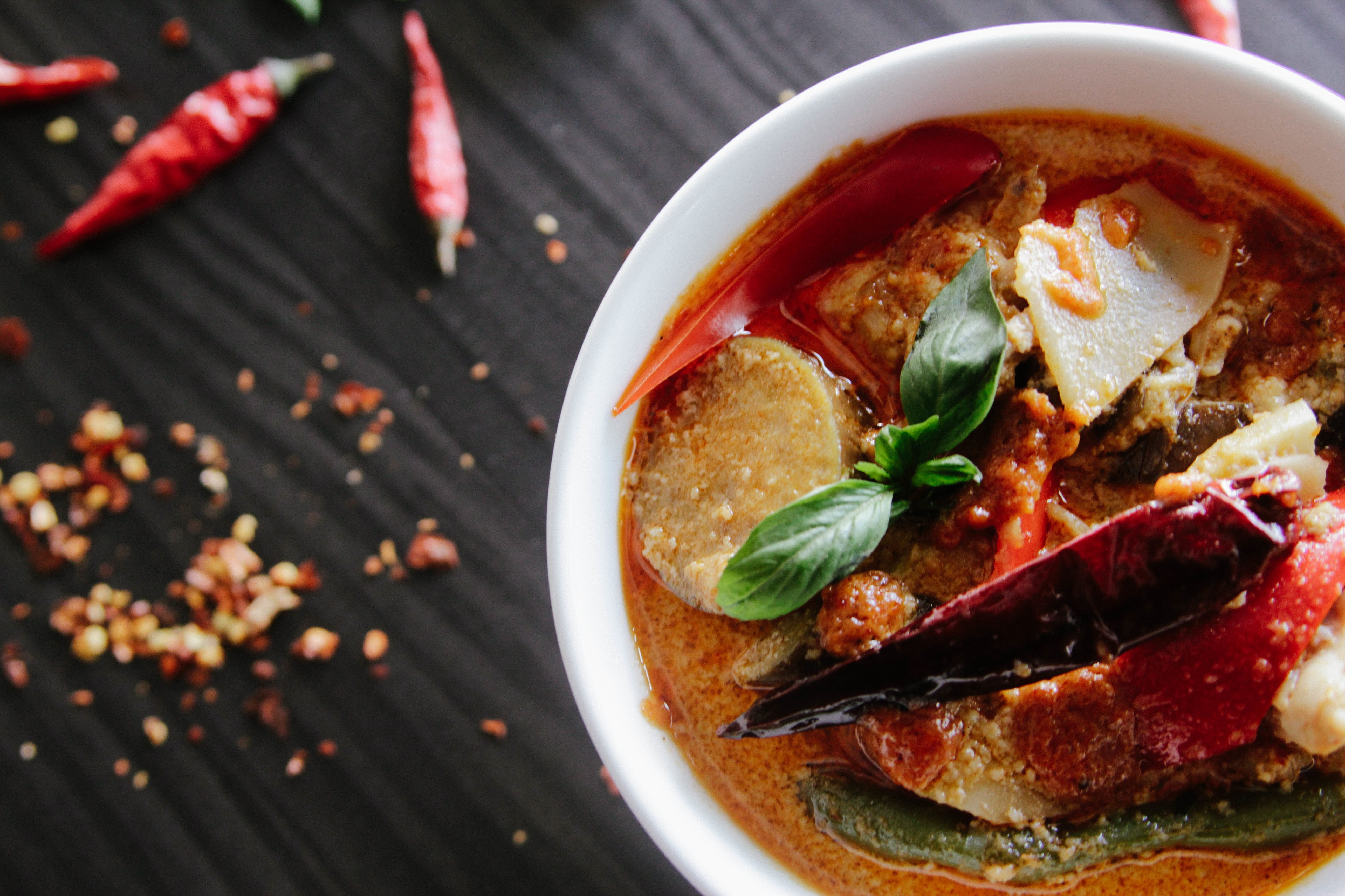 meal, spices, red meat, beef, meat, table, red, freshness, bowl, crockery, garnish, vegetable, healthy eating, soup, herb, spice, close-up, indoors, spicy, HD Wallpaper