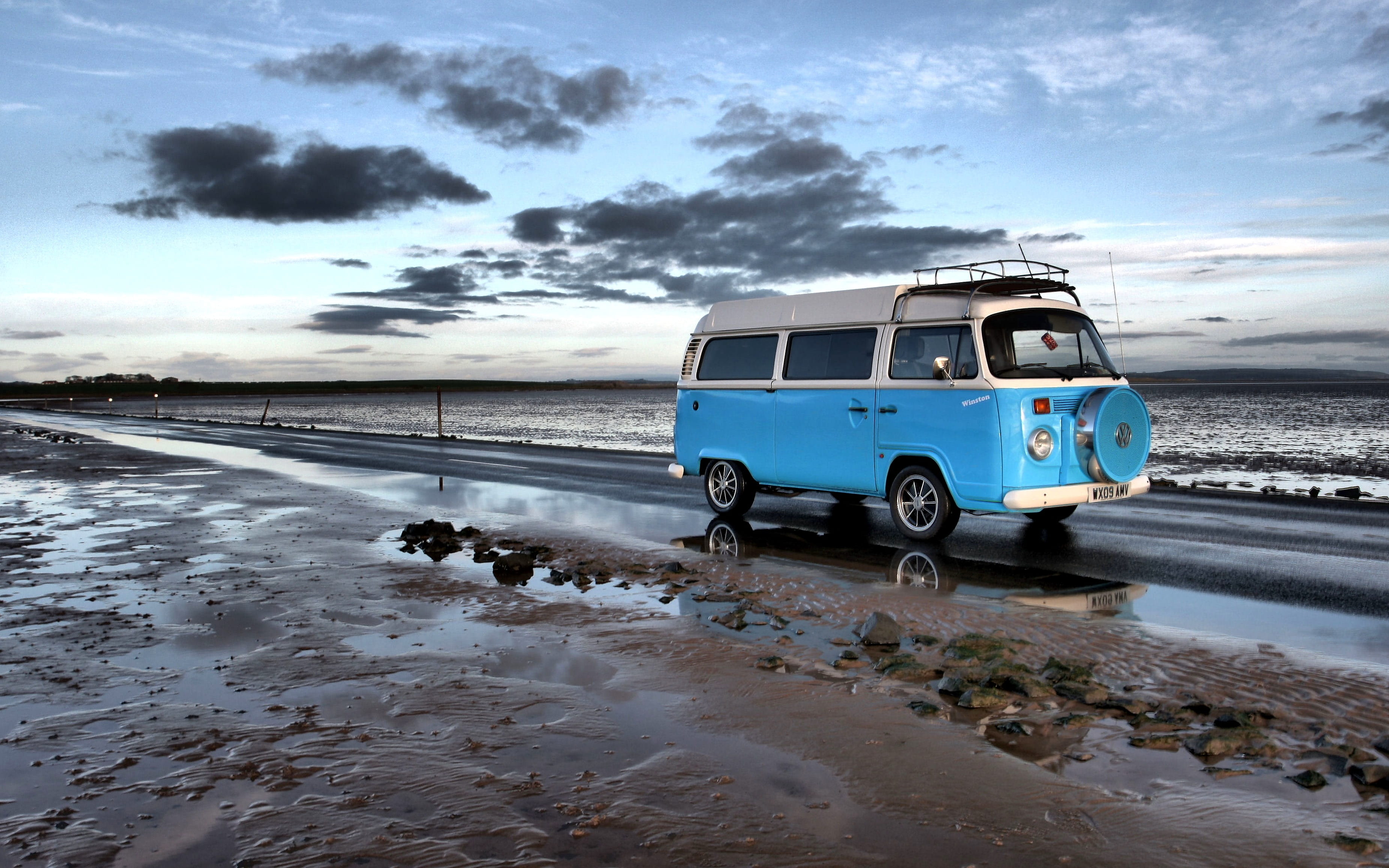 travel, nature, water, beach, vehicle, ocean, low tide, road, blue, no people, tranquility, sand, seashore, land vehicle, scenics - nature, cloud - sky, HD Wallpaper