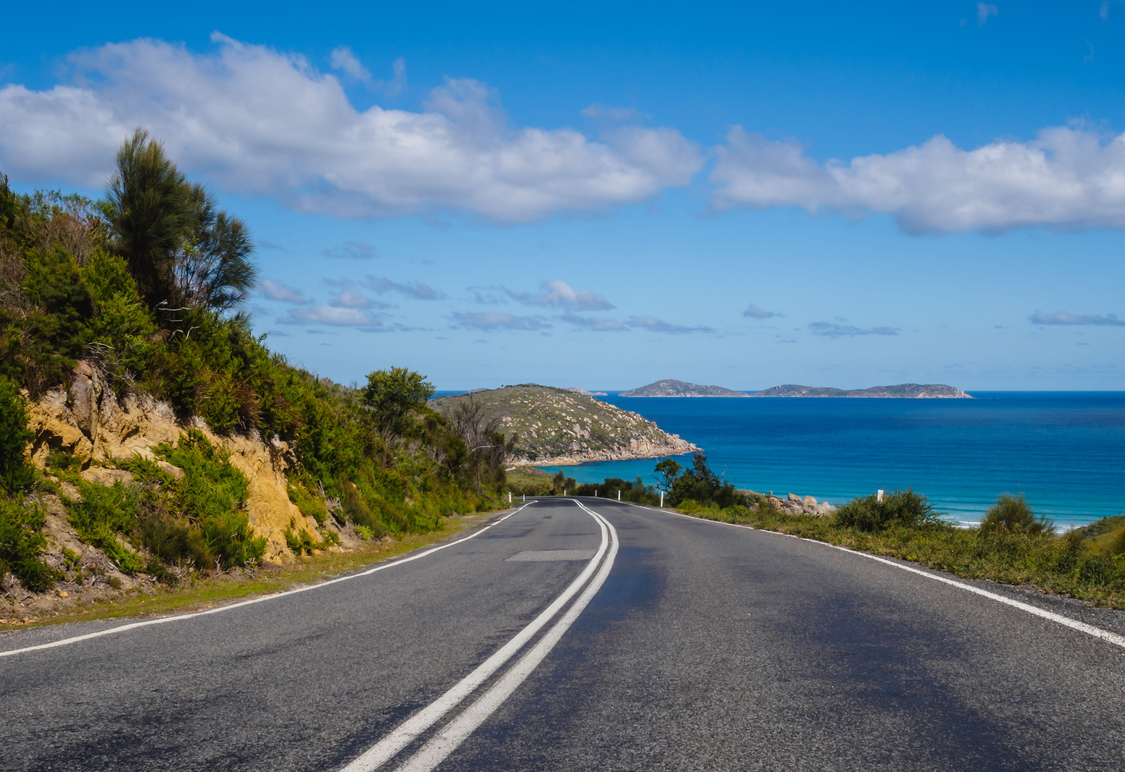 water, symbol, tranquility, diminishing perspective, direction, the way forward, journey, outdoors, cloud - sky, road marking, sky, sign, mountain, ocean, HD Wallpaper