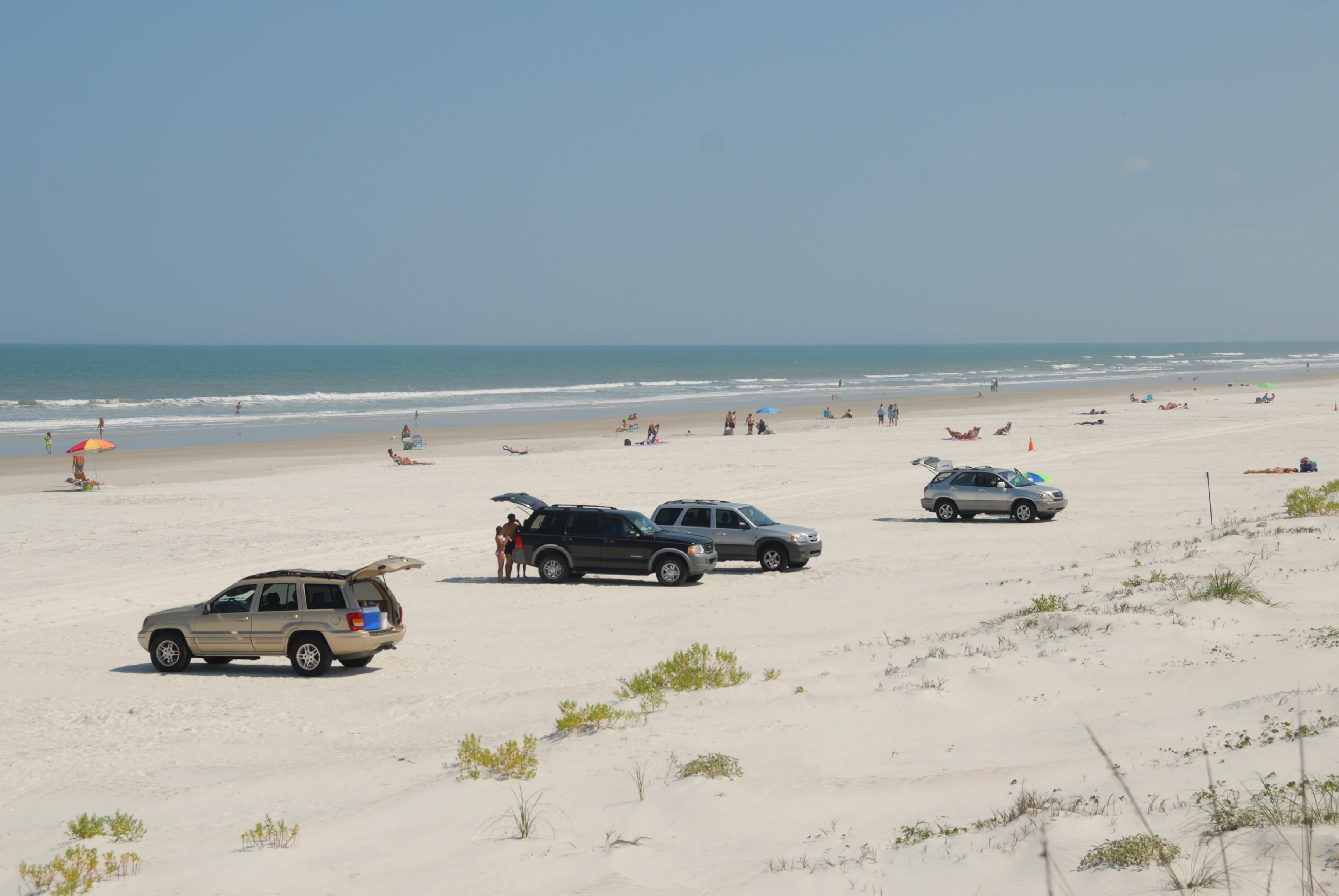 sports utility vehicle, motor vehicle, vacation, travel, transport, horizon over water, beauty in nature, horizon, coast, land, On The Beach, drive, florida, HD Wallpaper